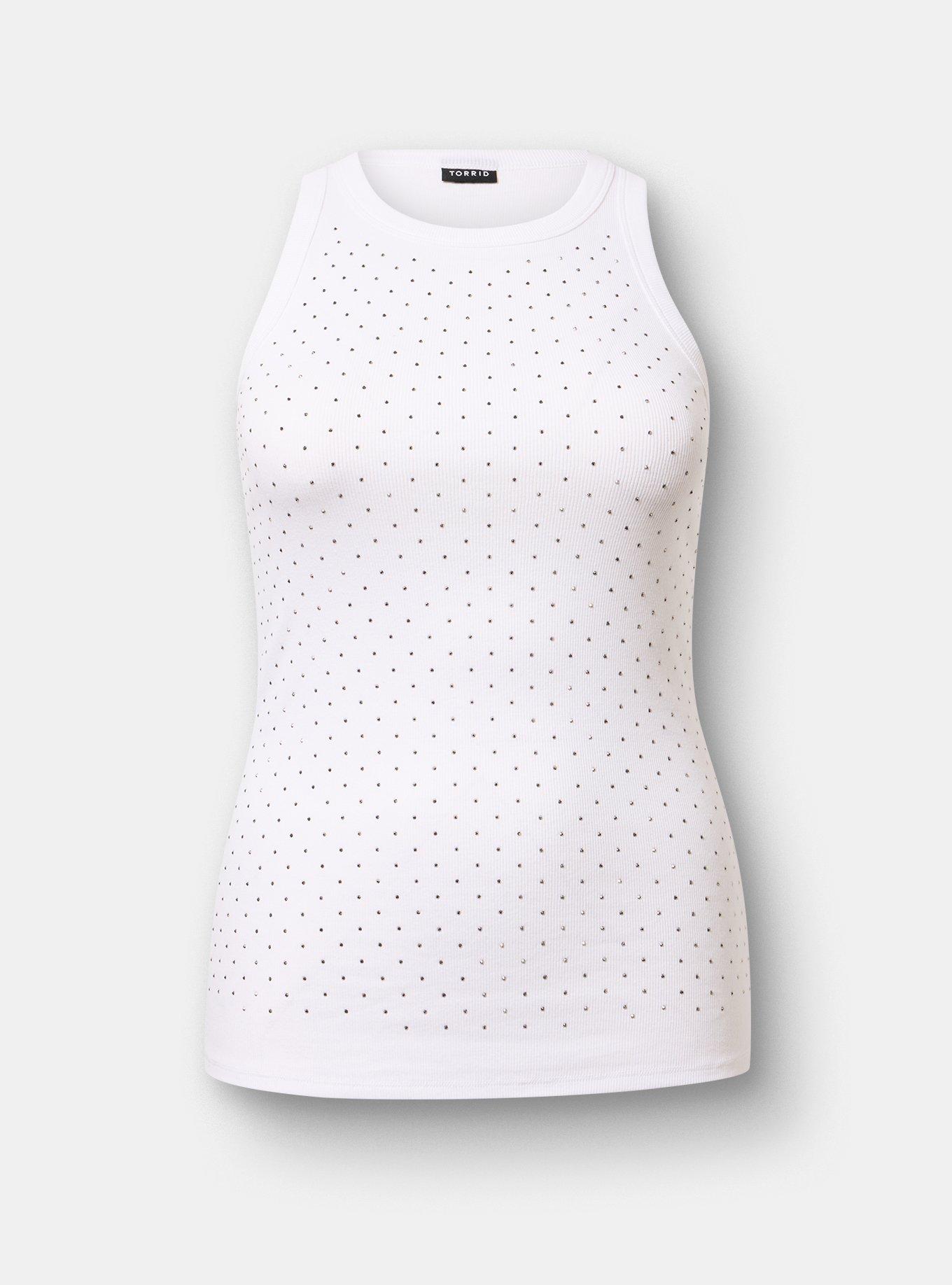 Heritage Rib Embellished High Neck Tank, BRIGHT WHITE, hi-res