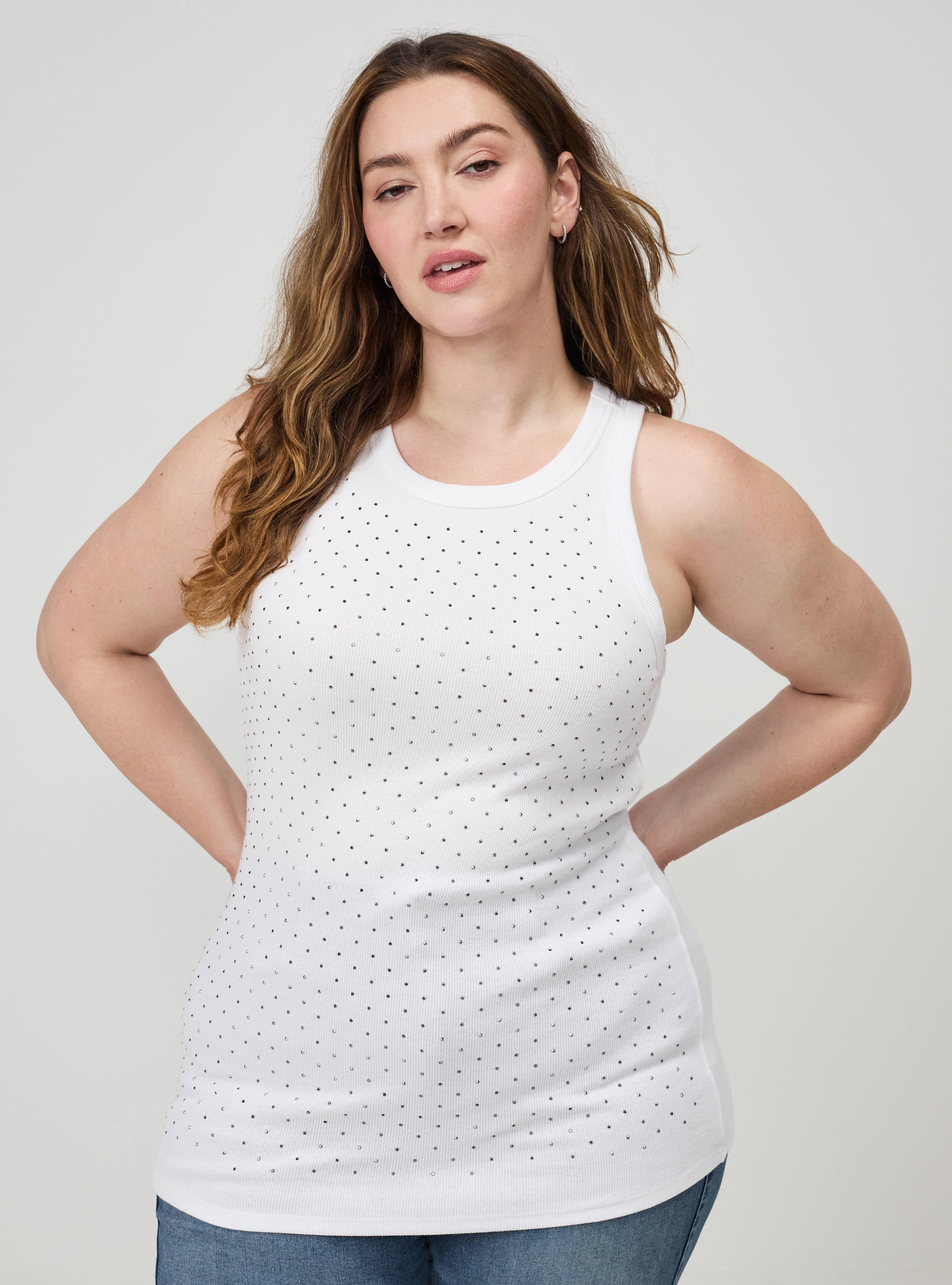 Heritage Rib Embellished High Neck Tank, BRIGHT WHITE, hi-res