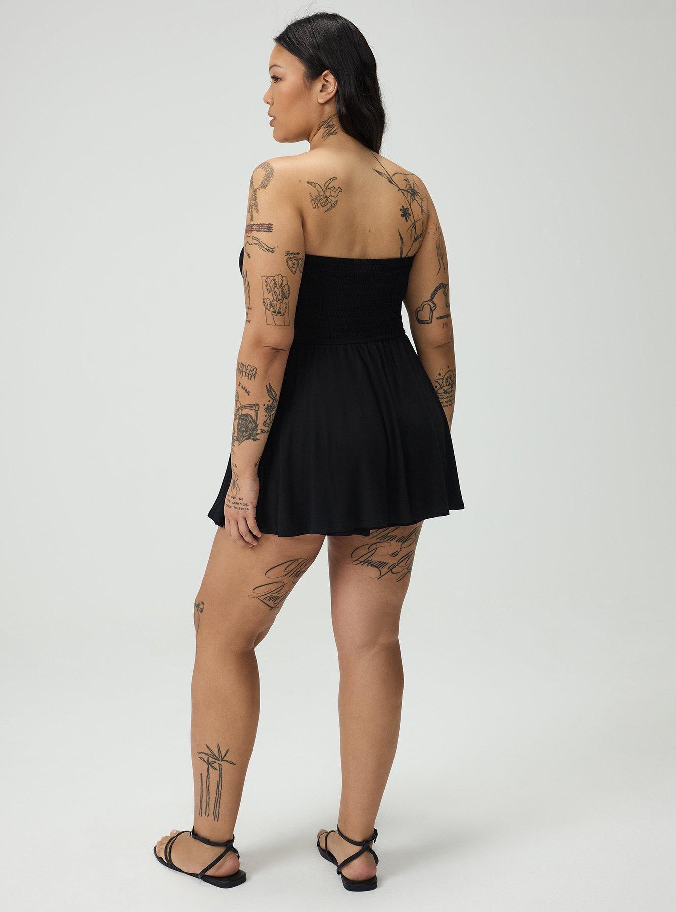 Crinkle Knit Smocked Tube Romper, DEEP BLACK, alternate