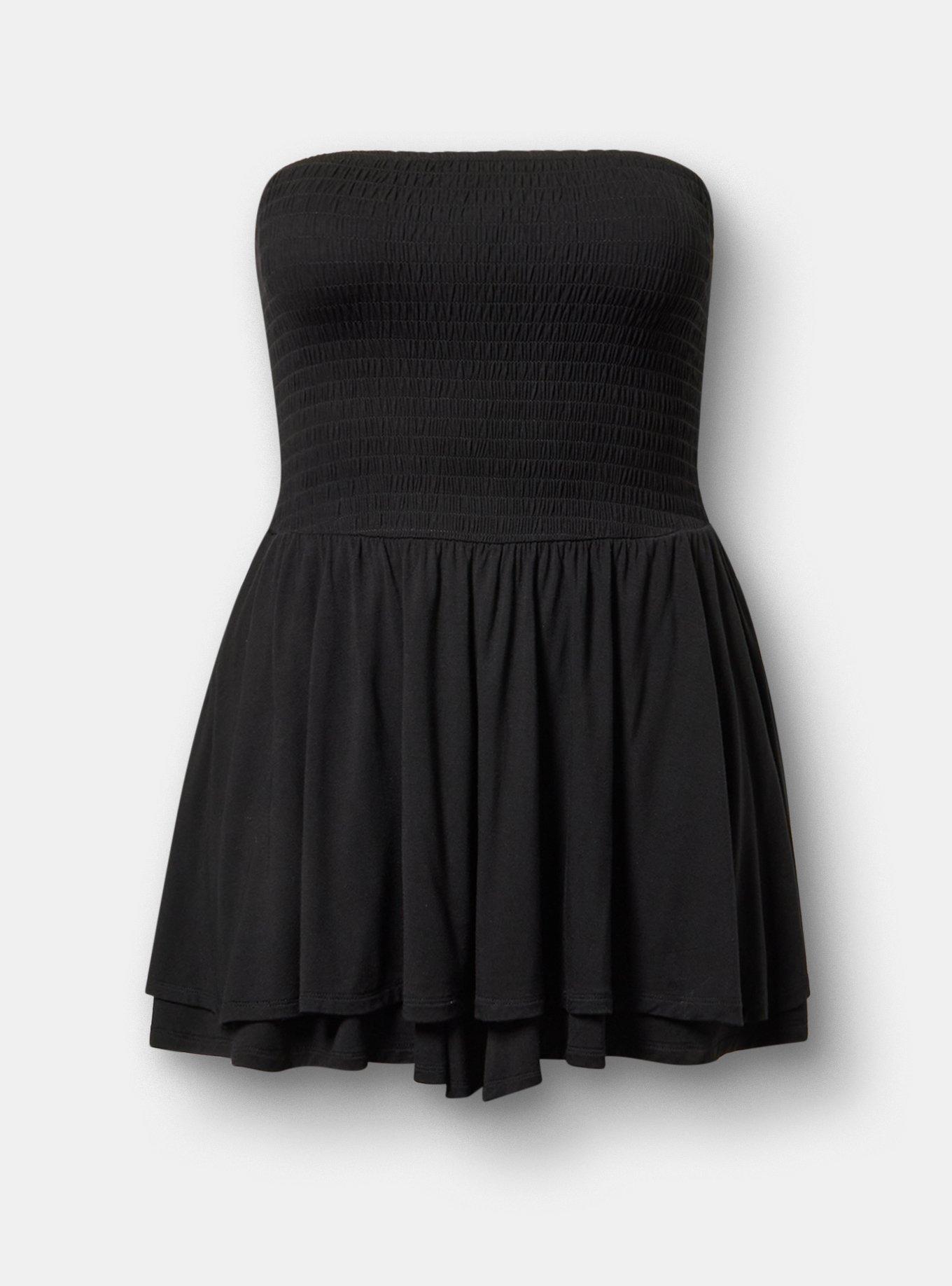 Crinkle Knit Smocked Tube Romper, DEEP BLACK, hi-res