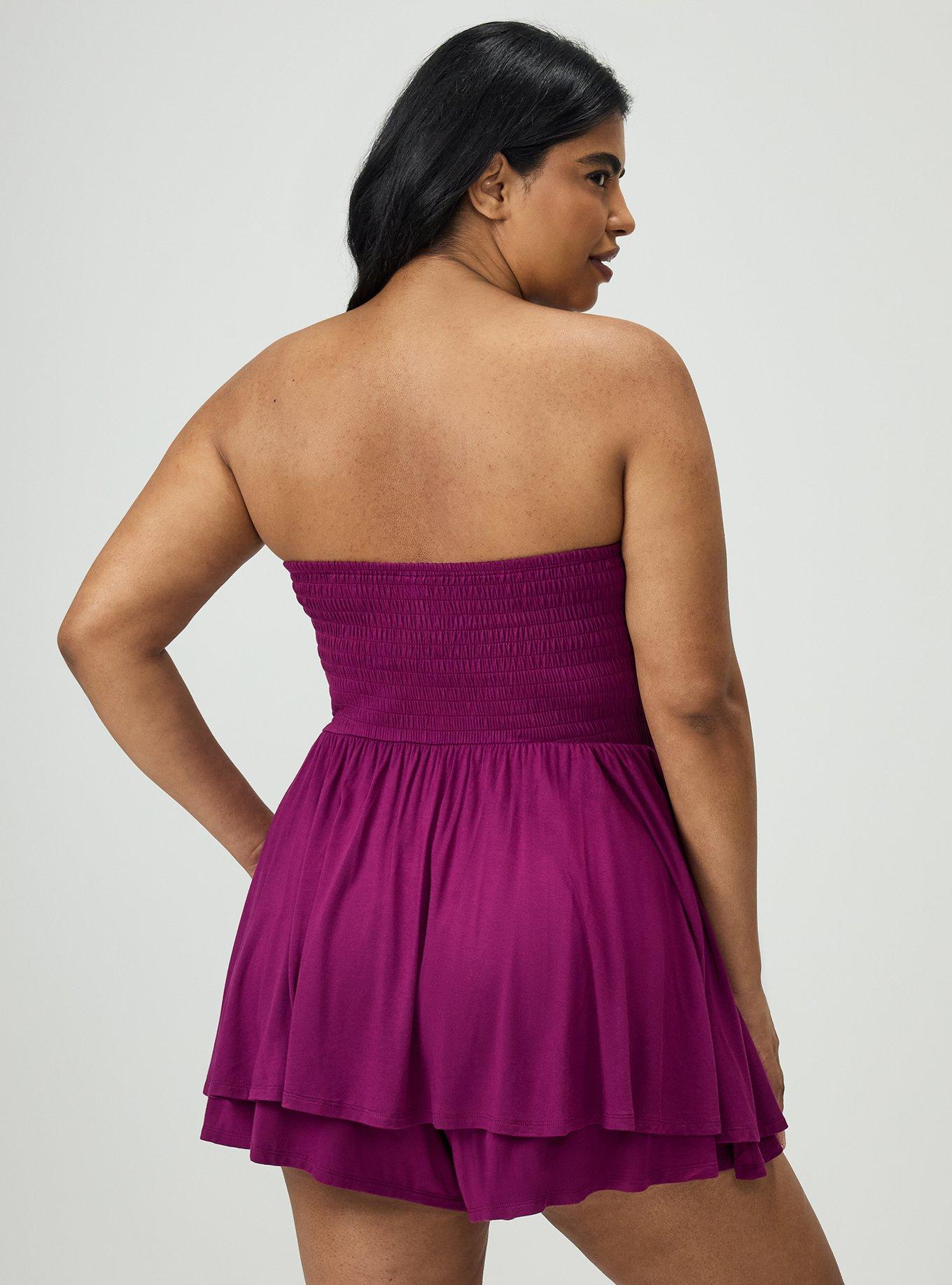 Crinkle Knit Smocked Tube Romper, PLUM CASPIA, alternate