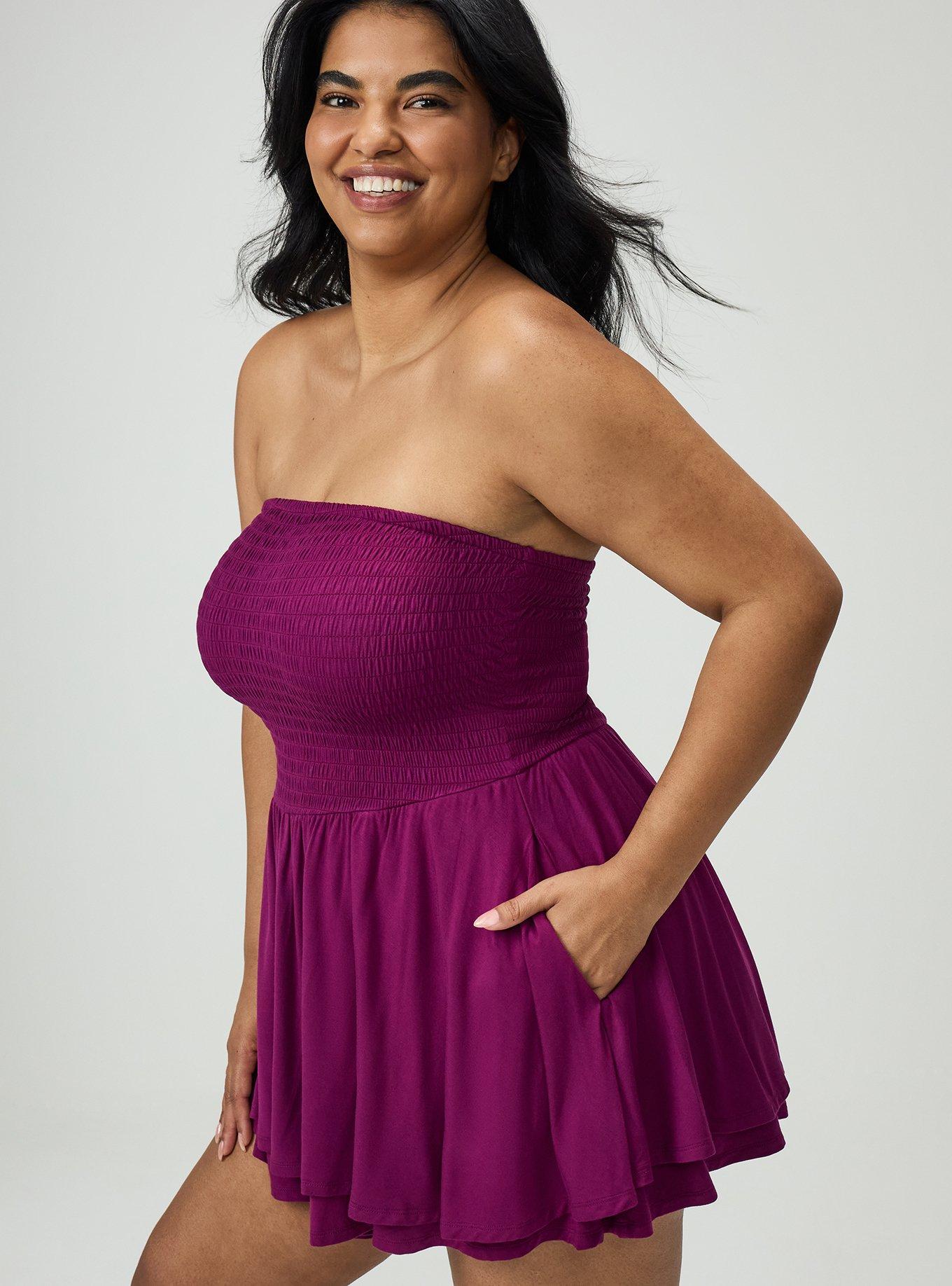 Crinkle Knit Smocked Tube Romper, PLUM CASPIA, alternate