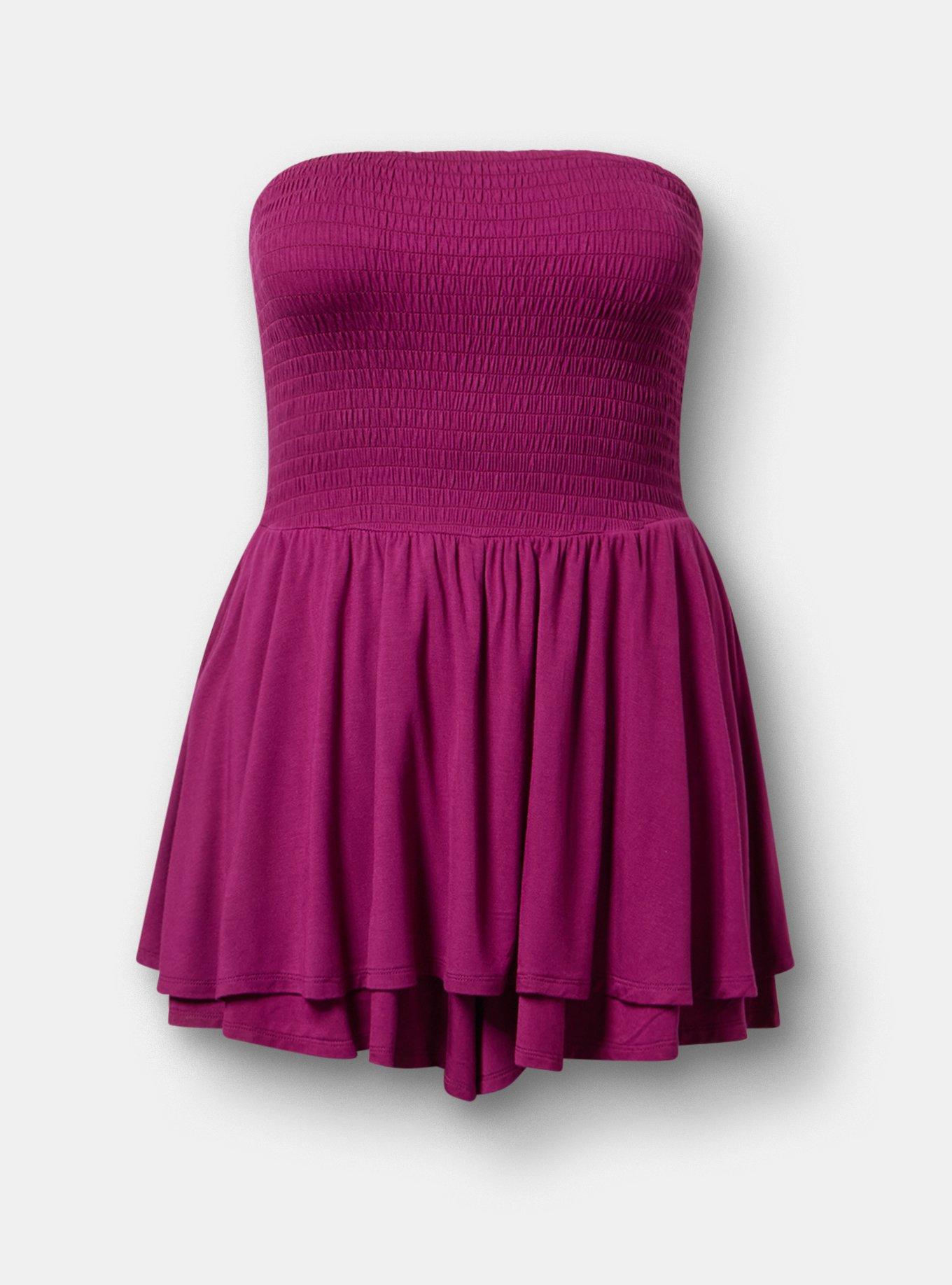 Crinkle Knit Smocked Tube Romper, PLUM CASPIA, hi-res