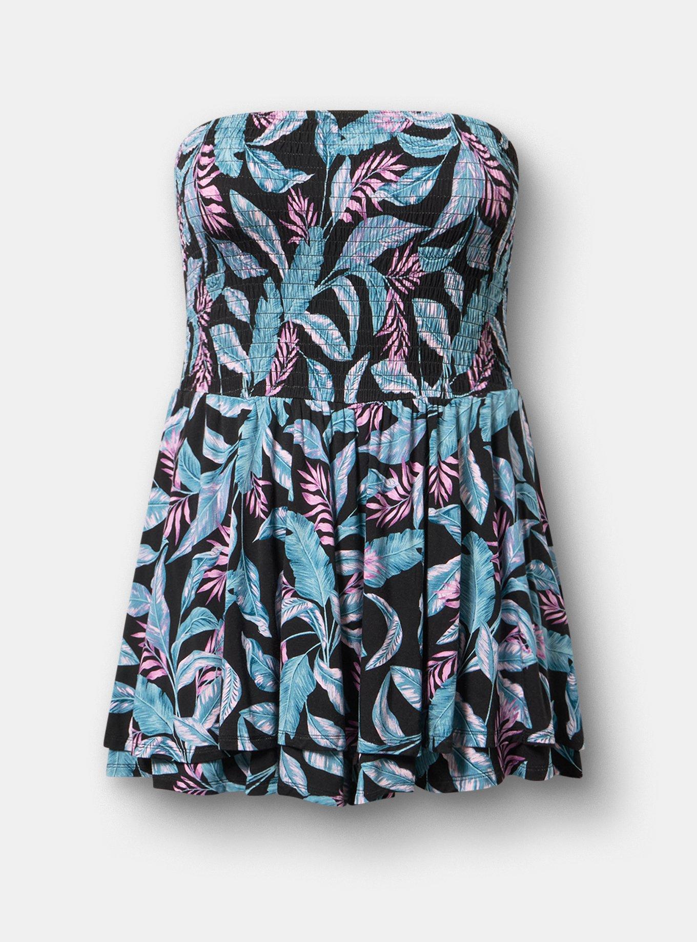 Crinkle Knit Smocked Tube Romper, PRETTY TROPICAL MULTI, hi-res