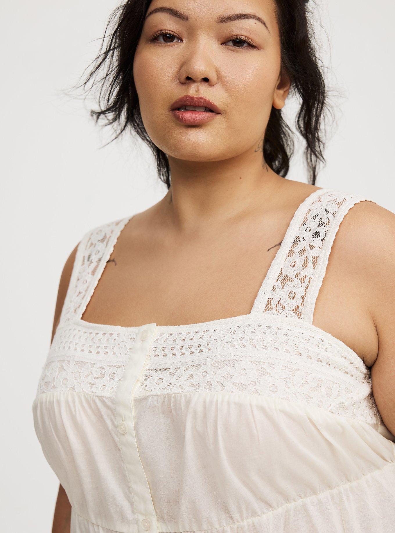 Button-Front Lace Inset Cami