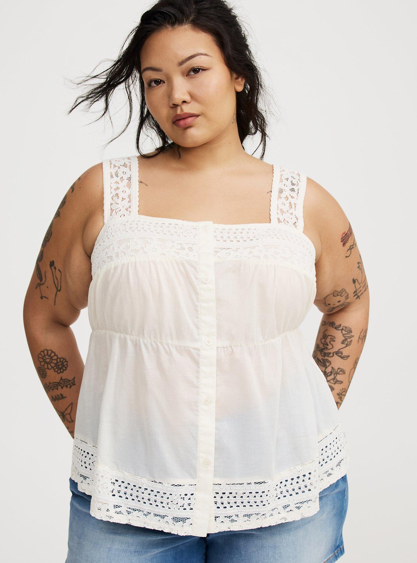 Button-Front Lace Inset Cami