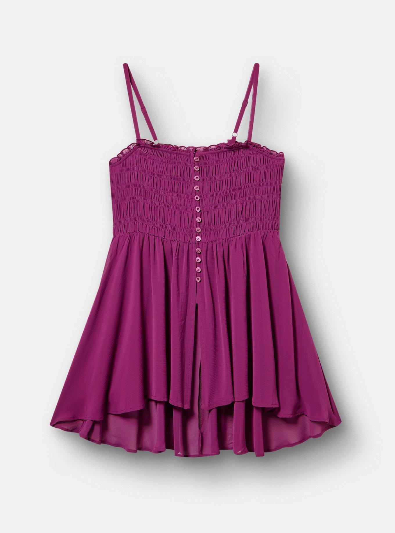 Button-Front Smocked Tunic Cami, PLUM CASPIA, flat