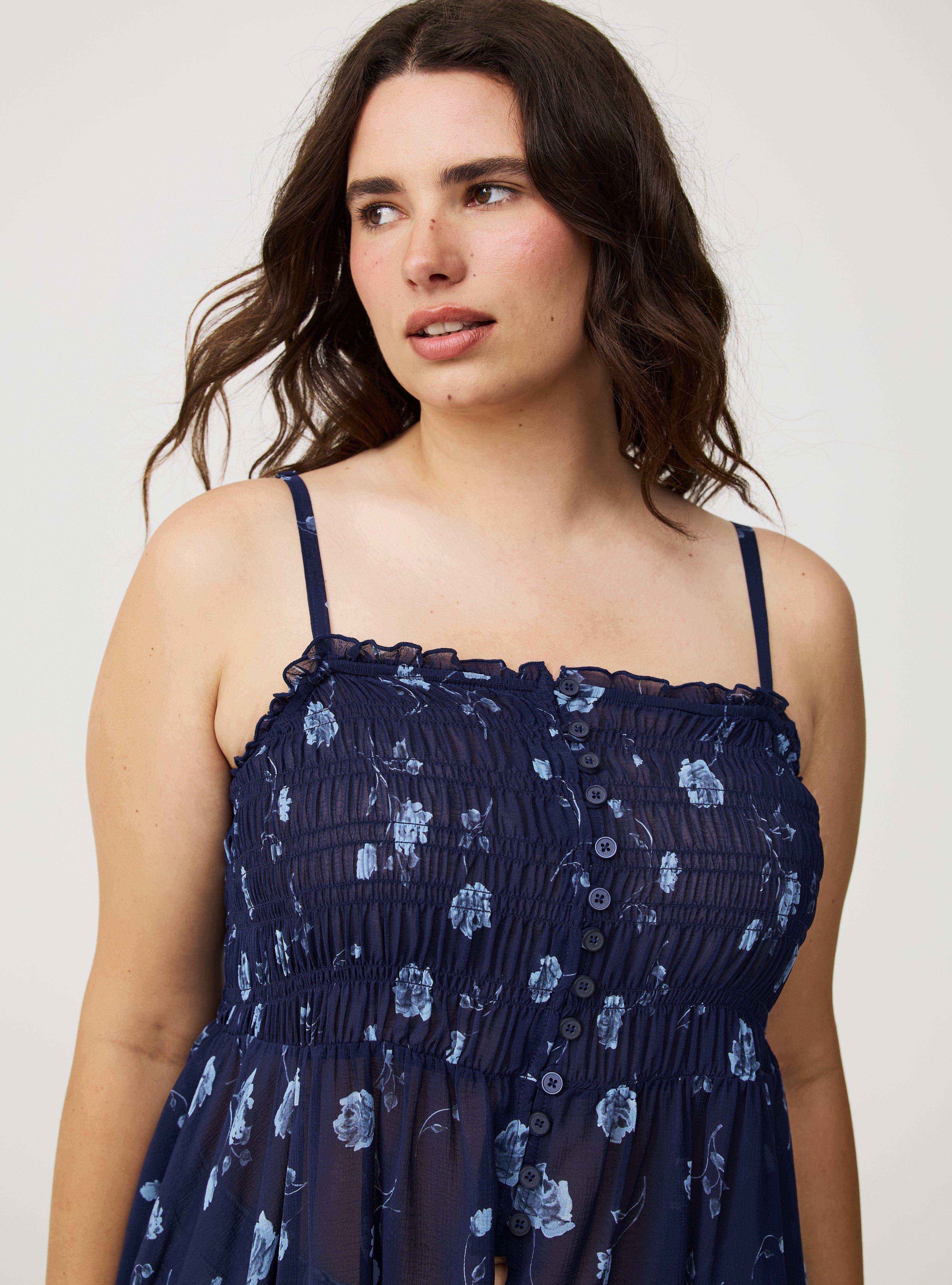 Button-Front Smocked Tunic Cami