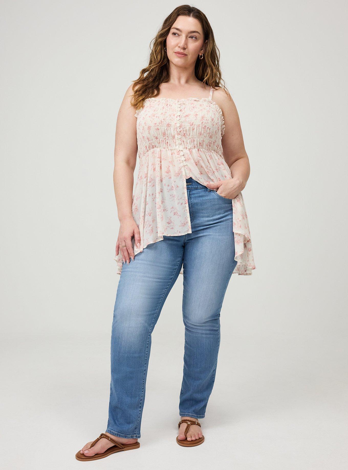 Button-Front Smocked Tunic Cami, GRACE FLORAL ONAL, alternate