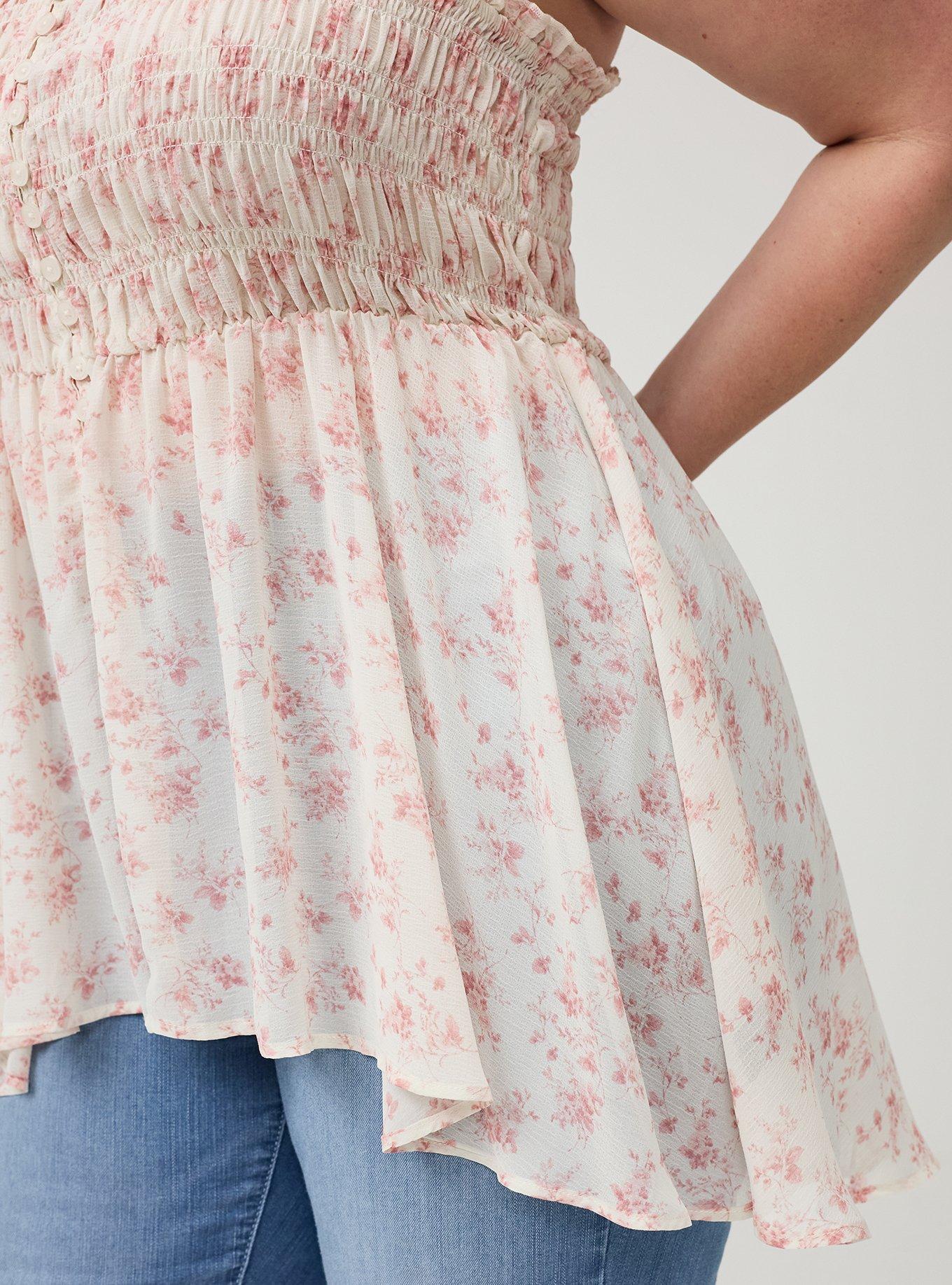 Button-Front Smocked Tunic Cami, GRACE FLORAL ONAL, alternate