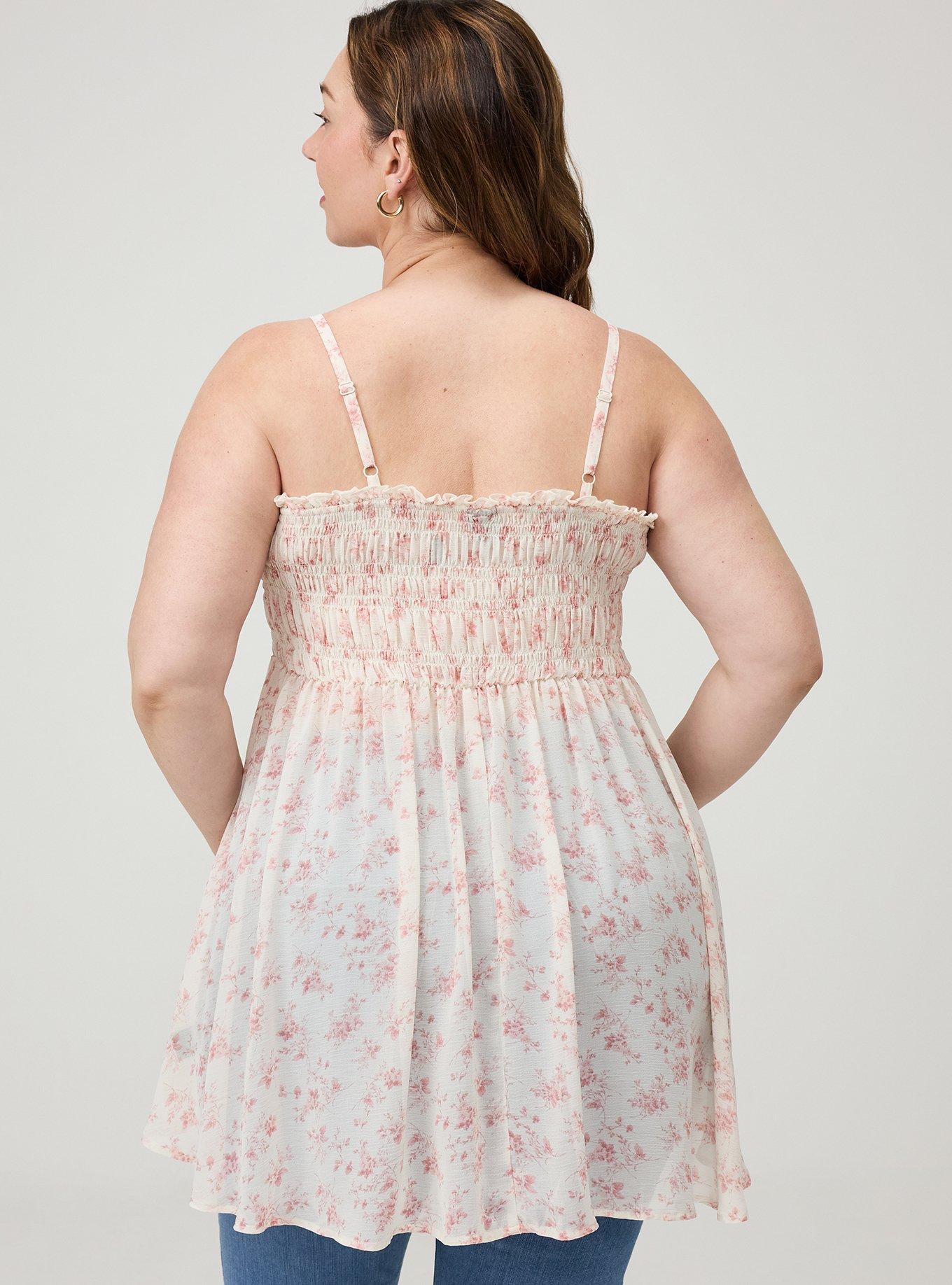 Button-Front Smocked Tunic Cami, GRACE FLORAL ONAL, alternate