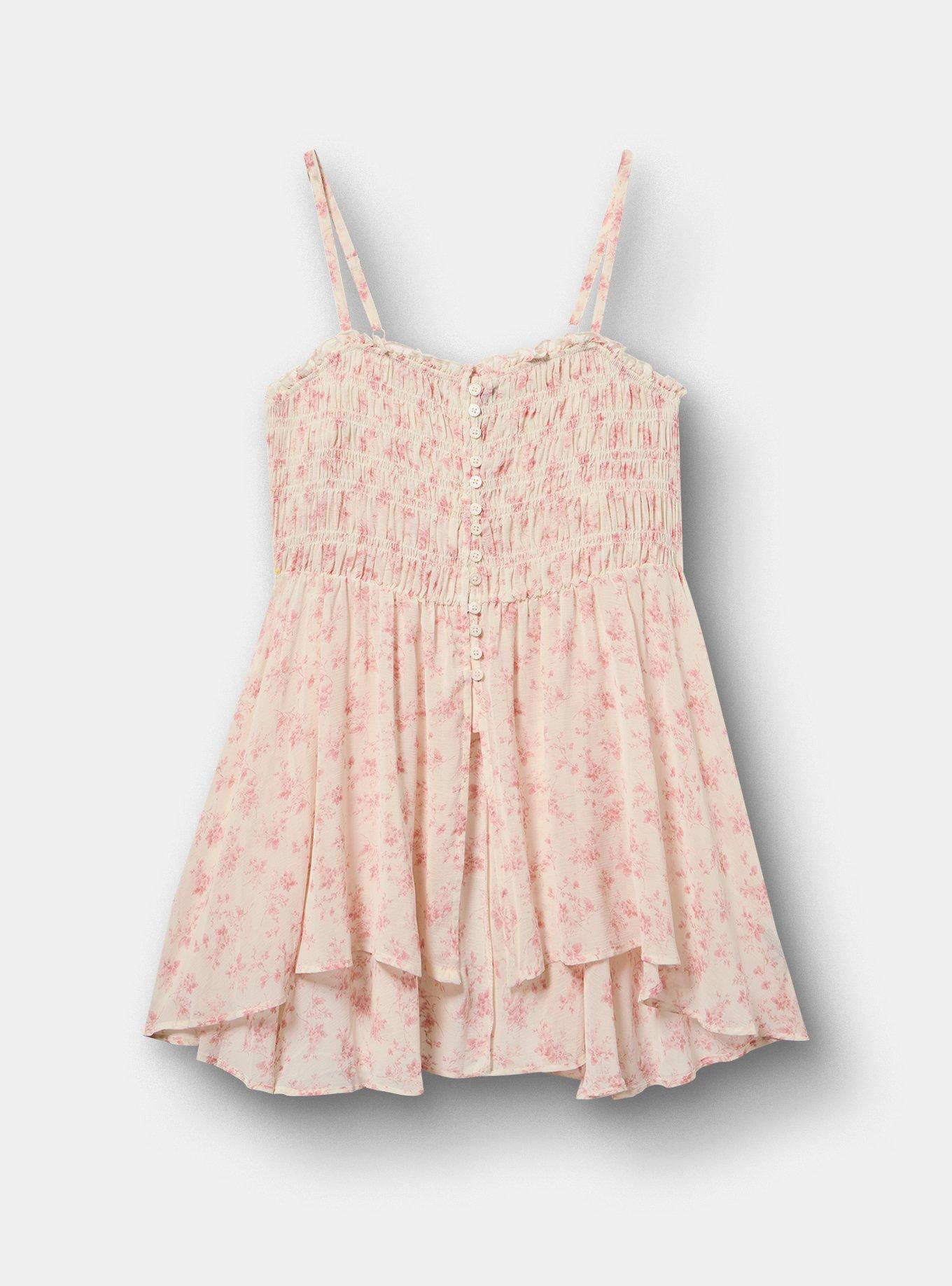 Button-Front Smocked Tunic Cami, GRACE FLORAL ONAL, flat