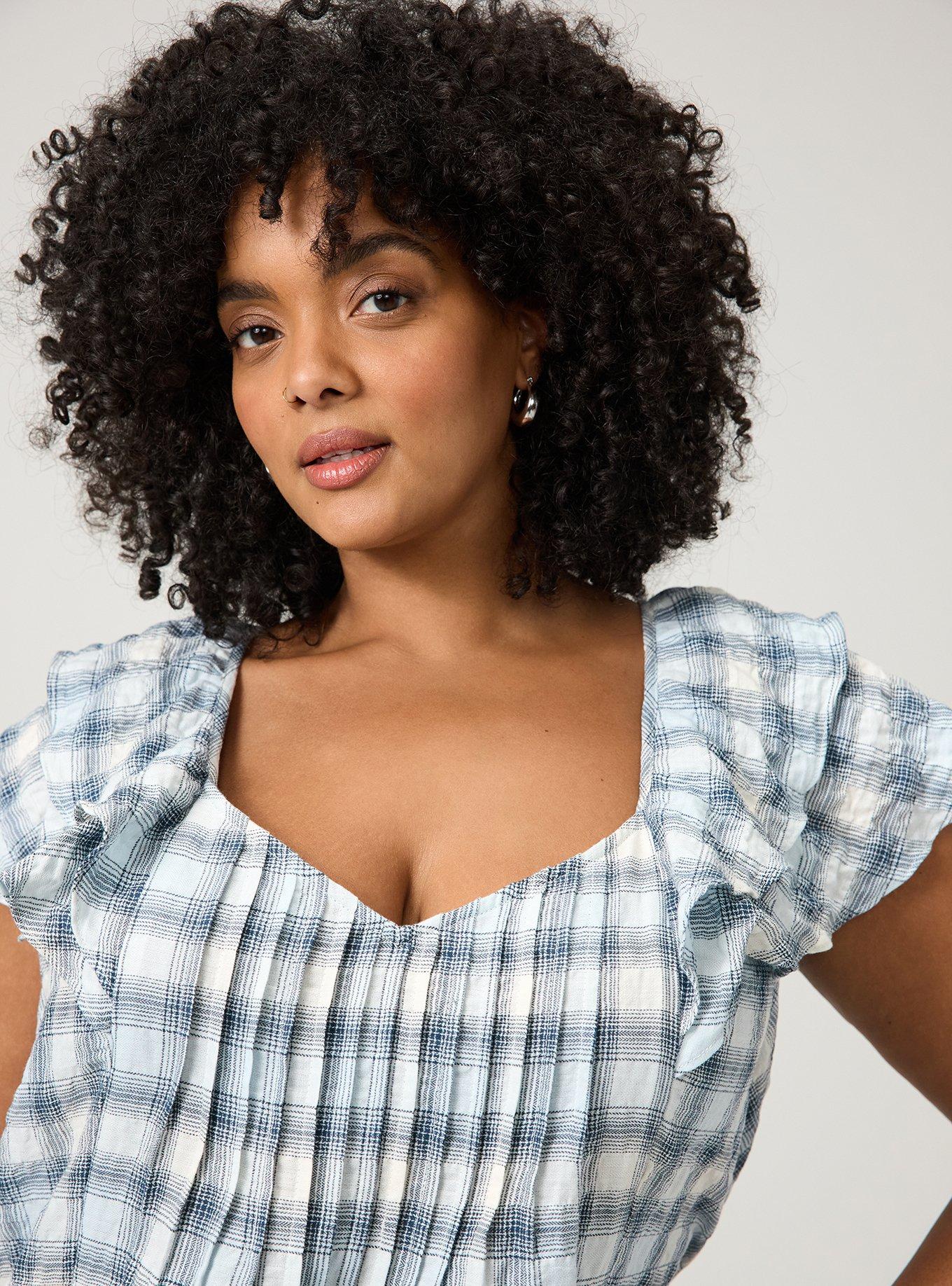 Flutter Sleeve Pintuck Blouse, MAUD PLAID BLUE, alternate