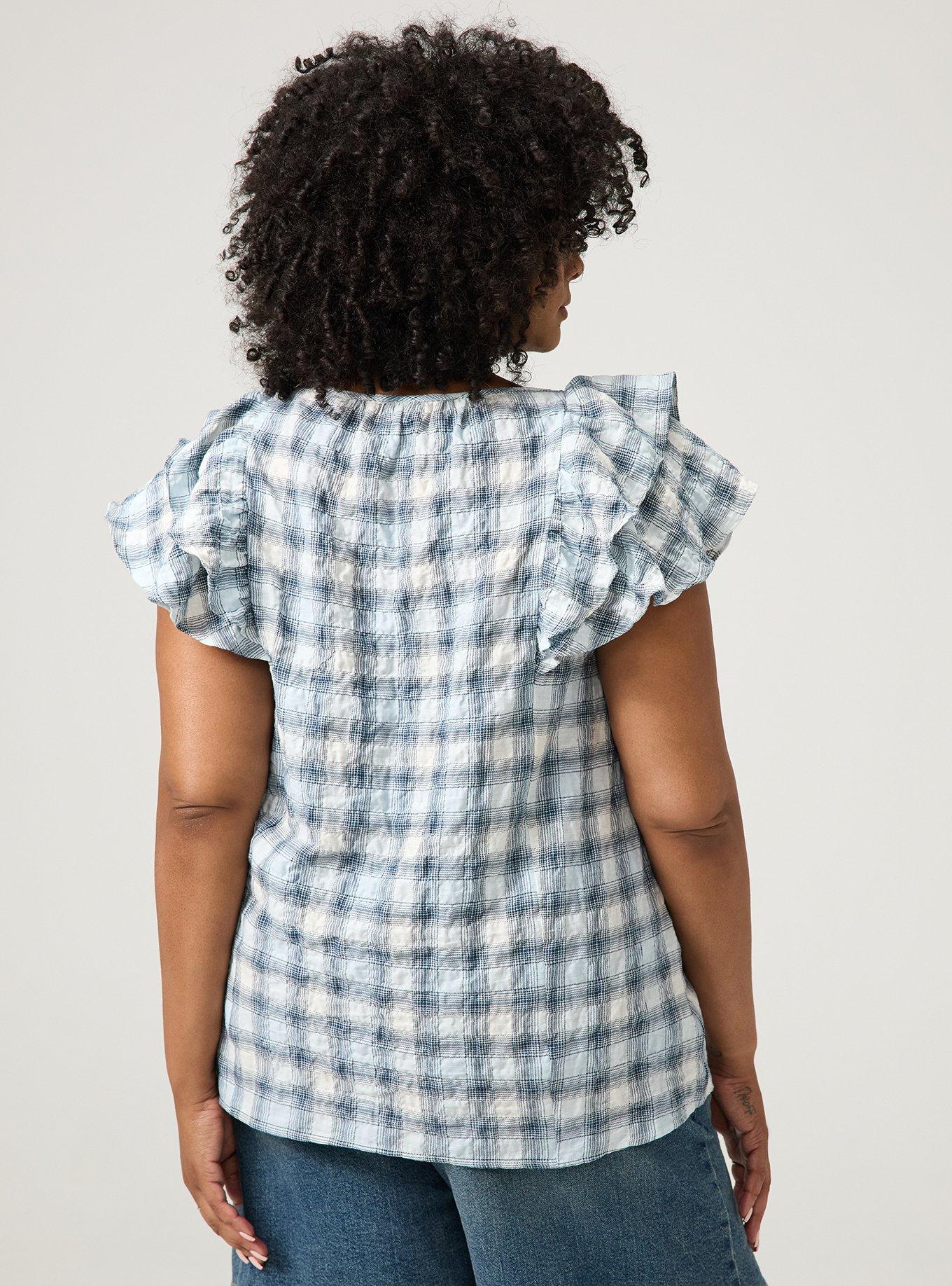 Flutter Sleeve Pintuck Blouse, MAUD PLAID BLUE, alternate