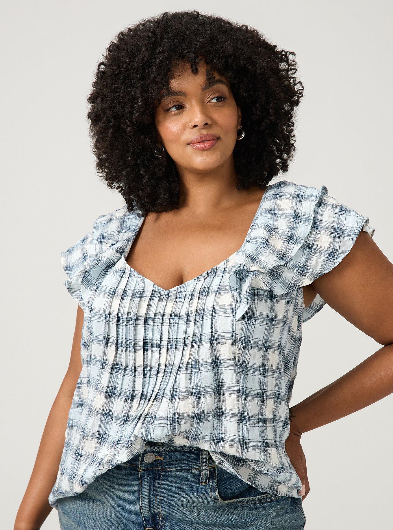 Flutter Sleeve Pintuck Blouse, MAUD PLAID BLUE, alternate