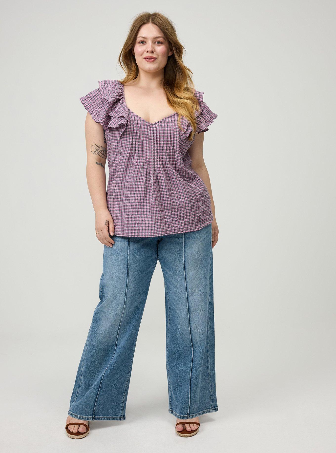 Flutter Sleeve Pintuck Blouse, ROMA PLAID MAUVE, alternate