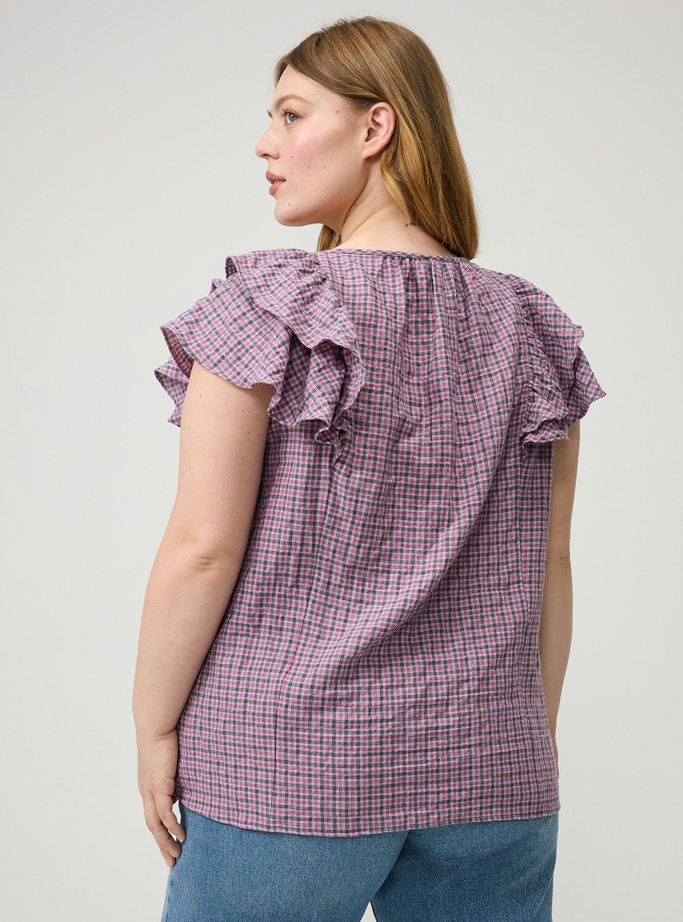 Flutter Sleeve Pintuck Blouse, ROMA PLAID MAUVE, alternate