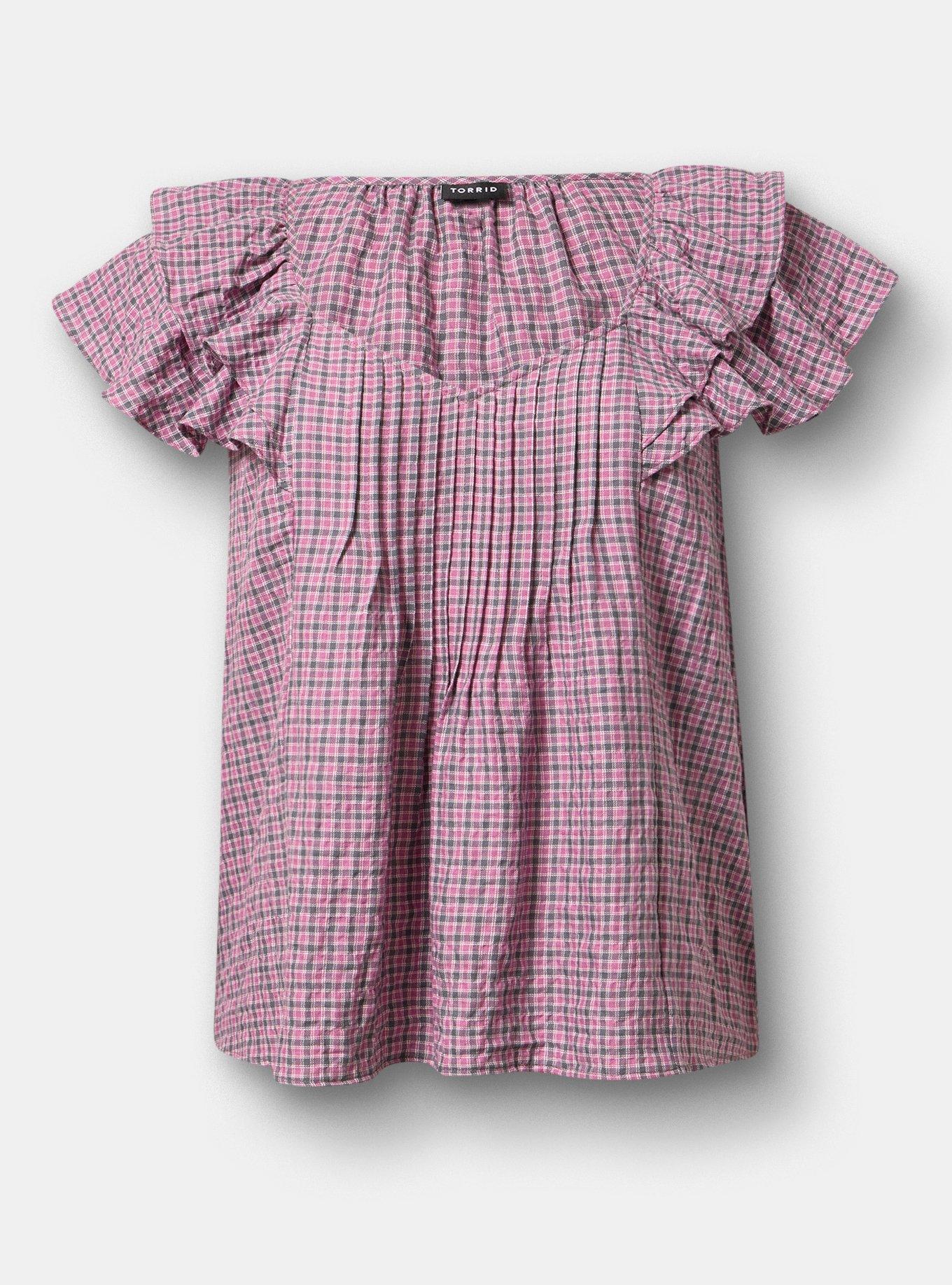 Flutter Sleeve Pintuck Blouse, ROMA PLAID MAUVE, flat