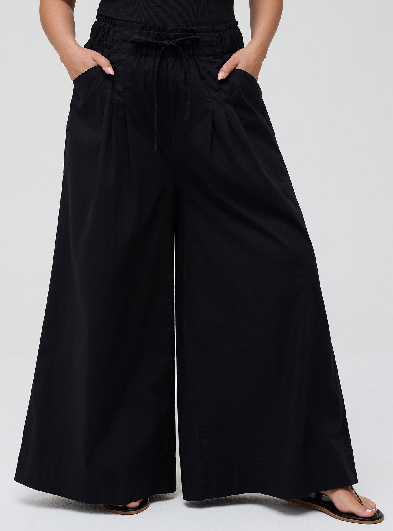 Pull-On Poplin Wide-Leg Pant, DEEP BLACK, alternate