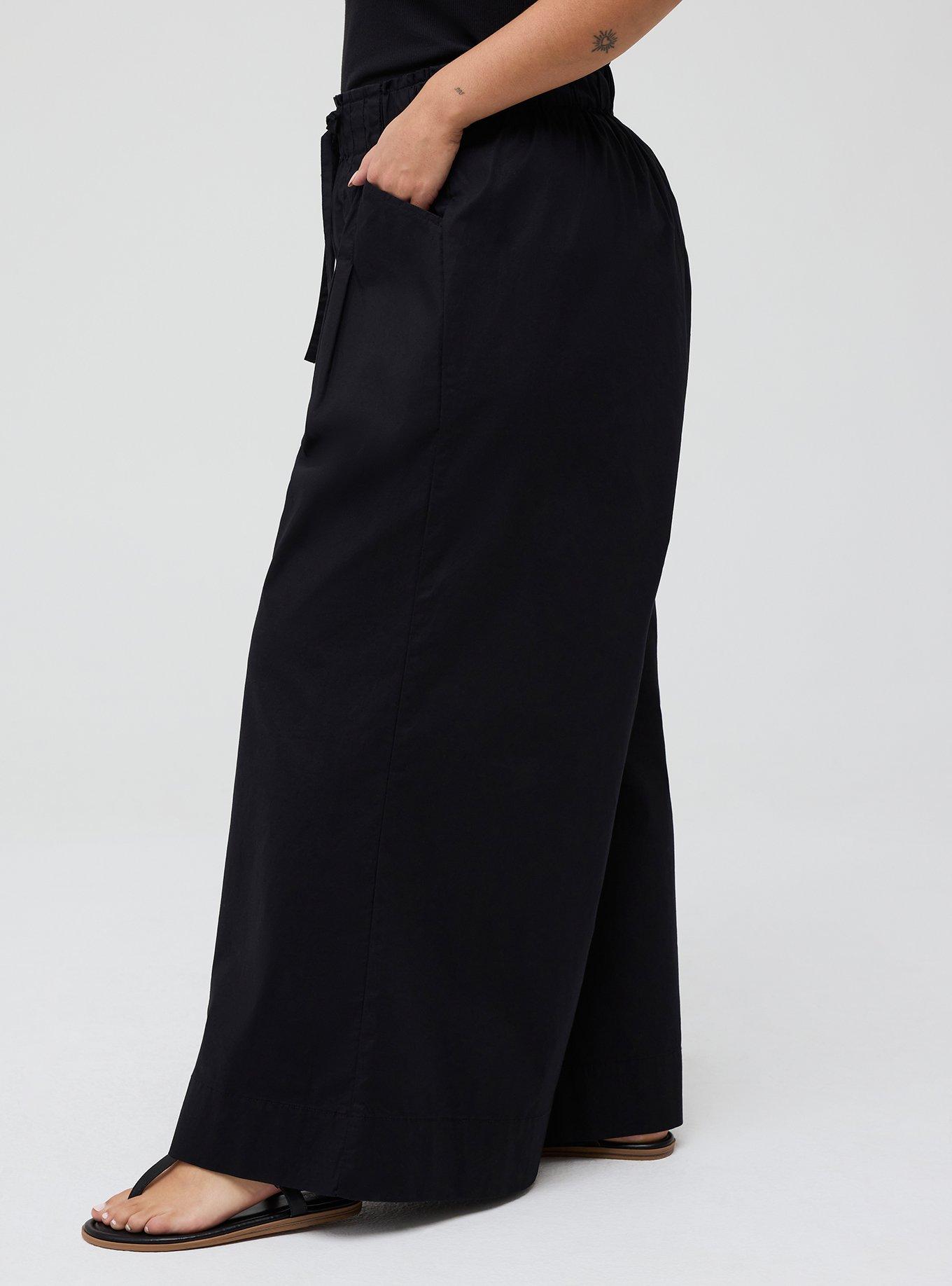 Pull-On Poplin Wide-Leg Pant, DEEP BLACK, alternate