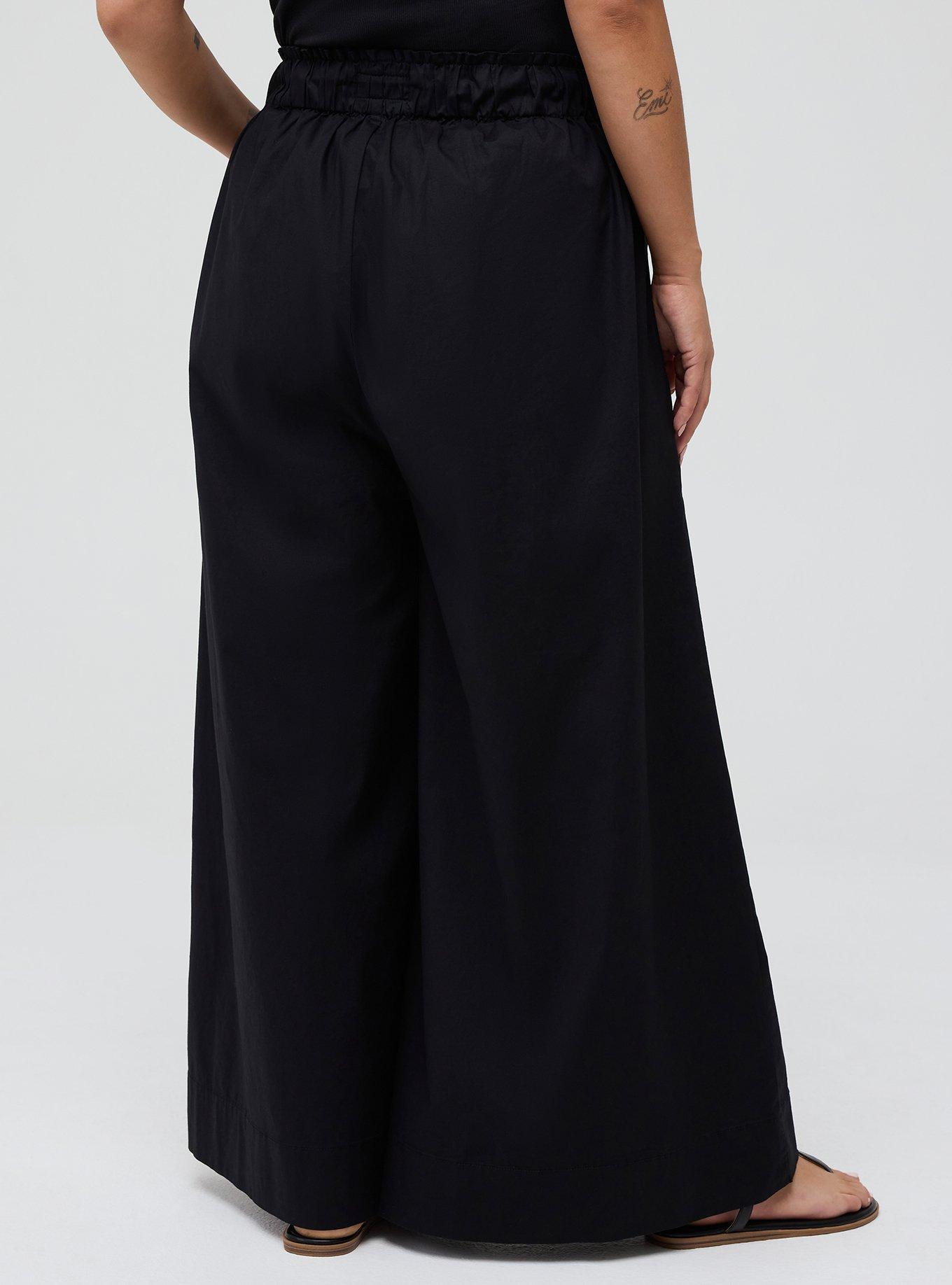 Pull-On Poplin Wide-Leg Pant, DEEP BLACK, alternate