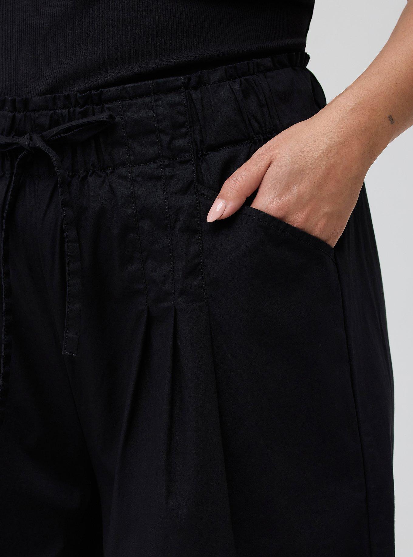 Pull-On Poplin Wide-Leg Pant, DEEP BLACK, alternate