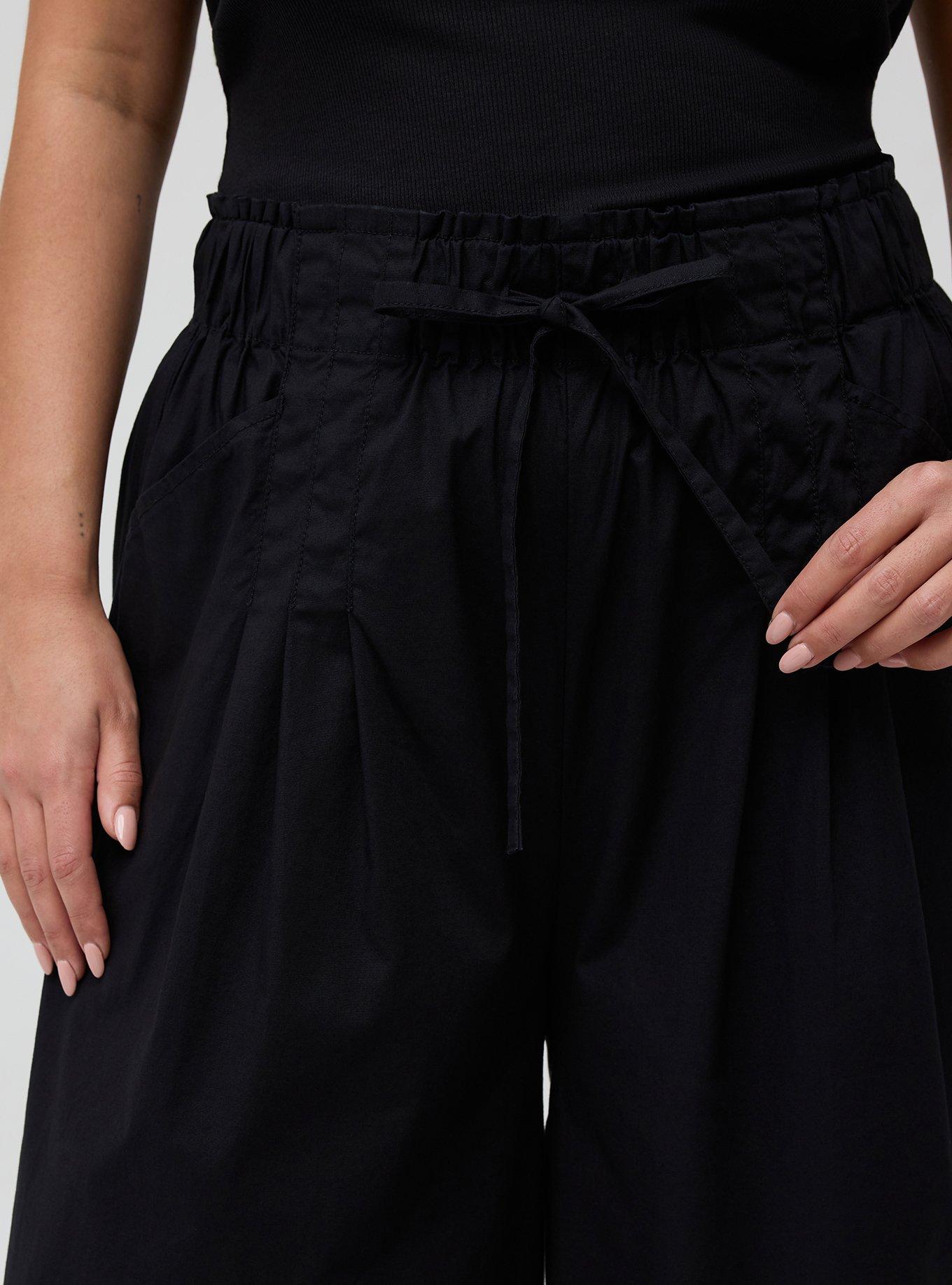 Pull-On Poplin Wide-Leg Pant, DEEP BLACK, alternate