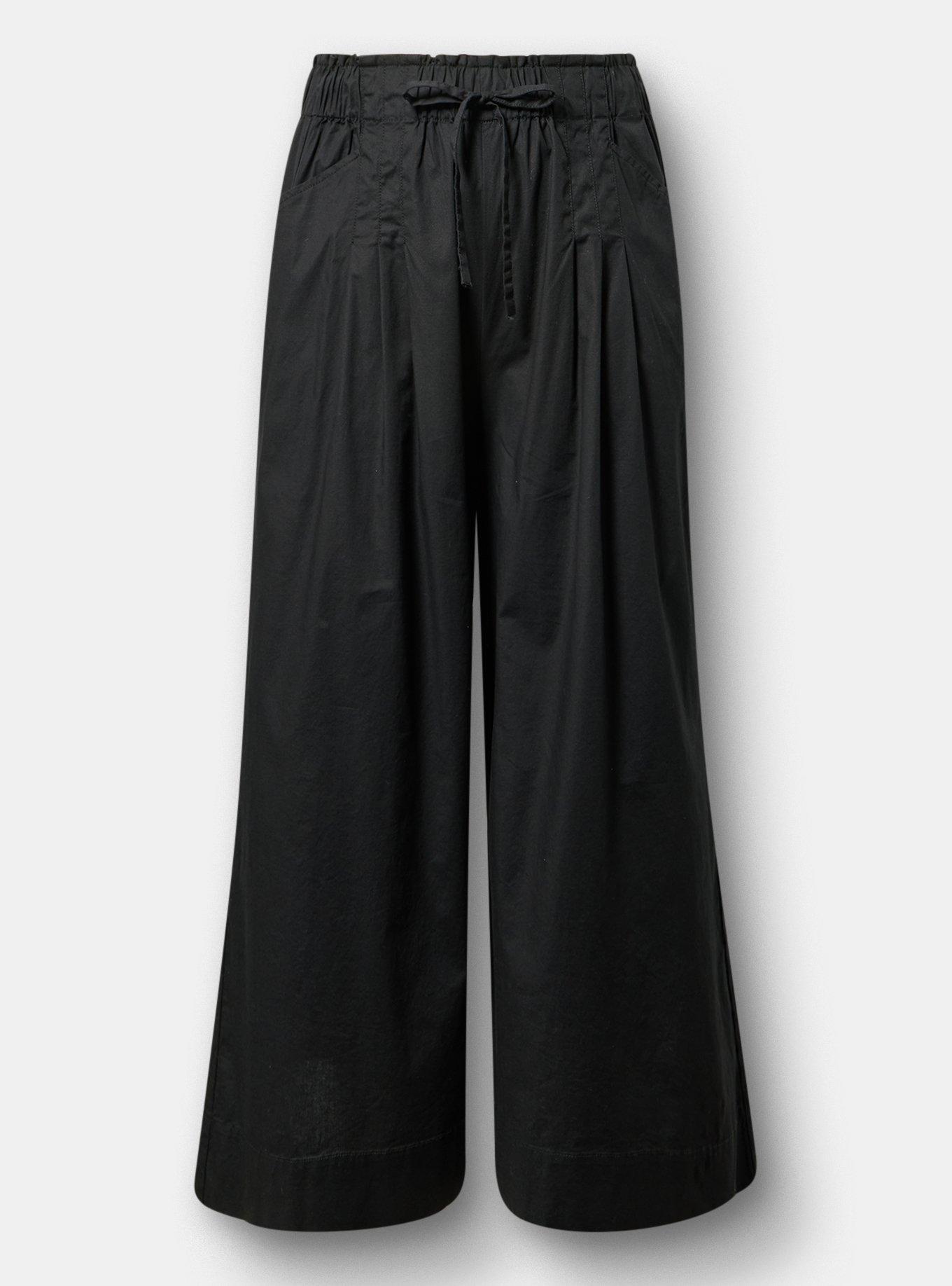 Pull-On Poplin Wide-Leg Pant, DEEP BLACK, hi-res