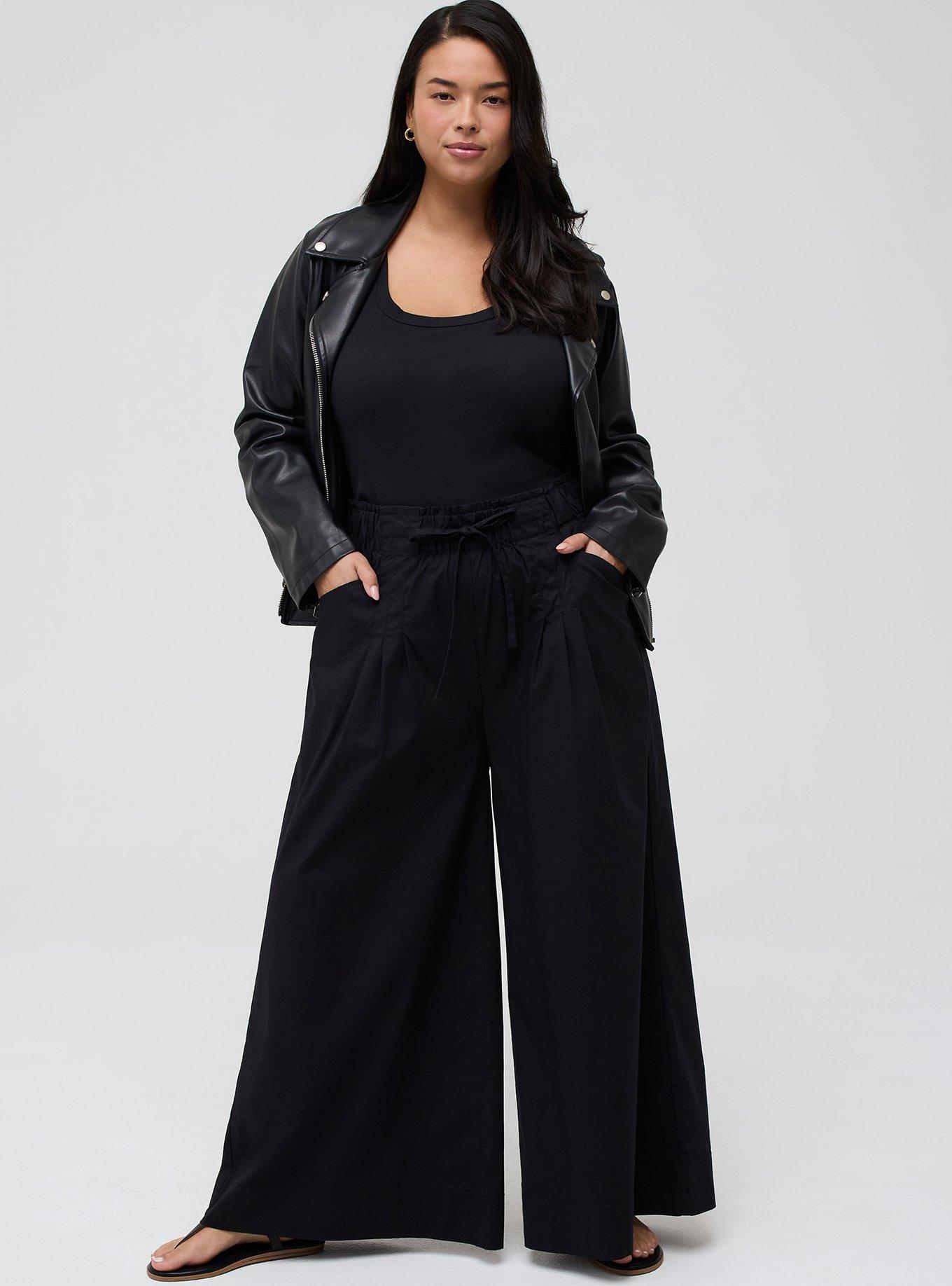 Pull-On Poplin Wide-Leg Pant, DEEP BLACK, hi-res