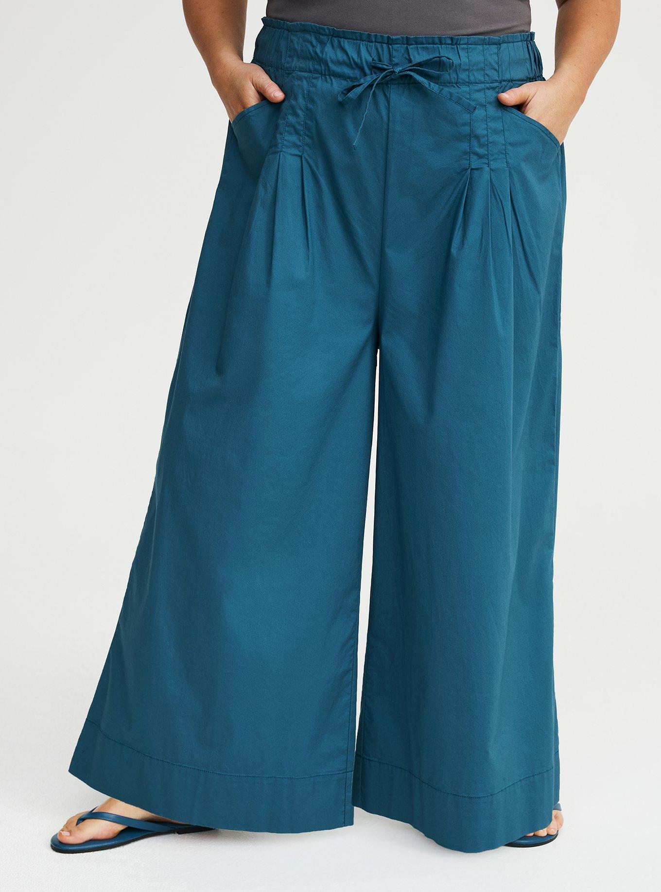 Pull-On Poplin Wide-Leg Pant, MALLARD BLUE, alternate