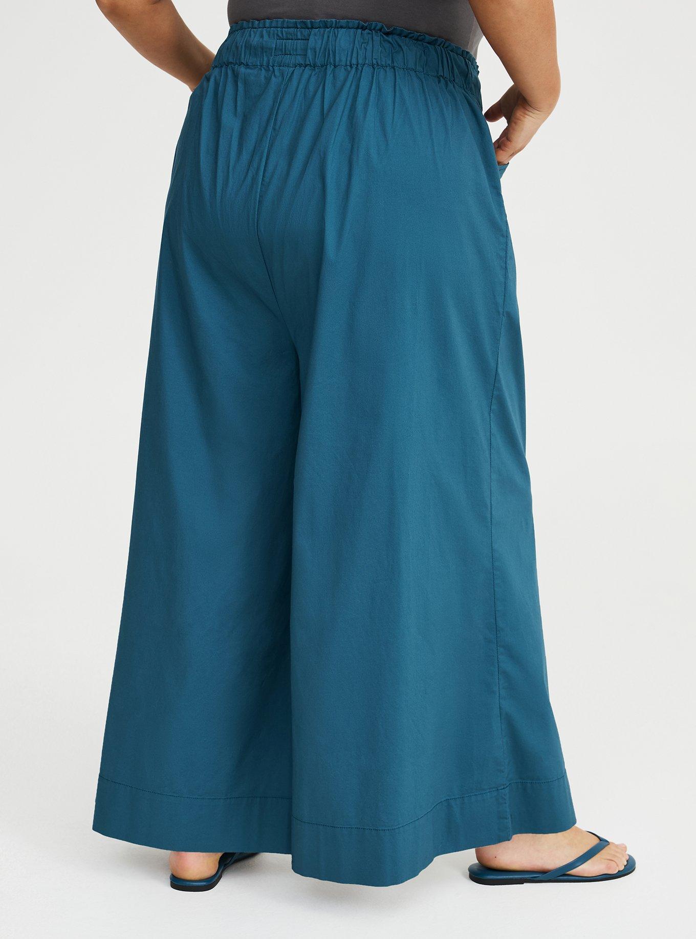 Pull-On Poplin Wide-Leg Pant, MALLARD BLUE, alternate