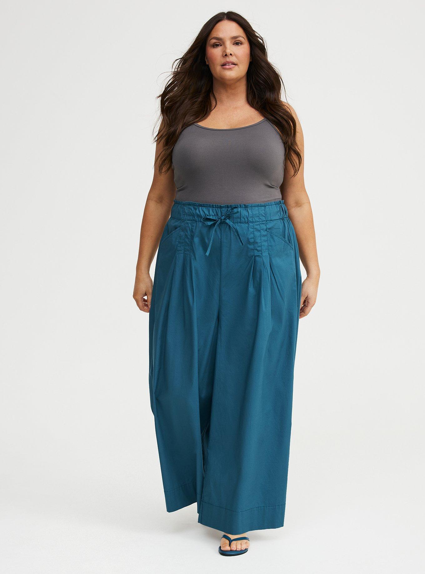 Pull-On Poplin Wide-Leg Pant, MALLARD BLUE, alternate