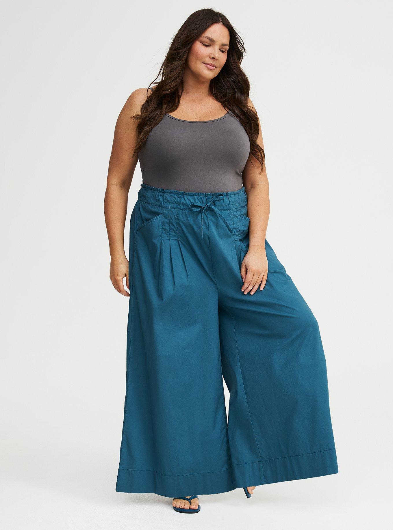 Pull-On Poplin Wide-Leg Pant, MALLARD BLUE, alternate