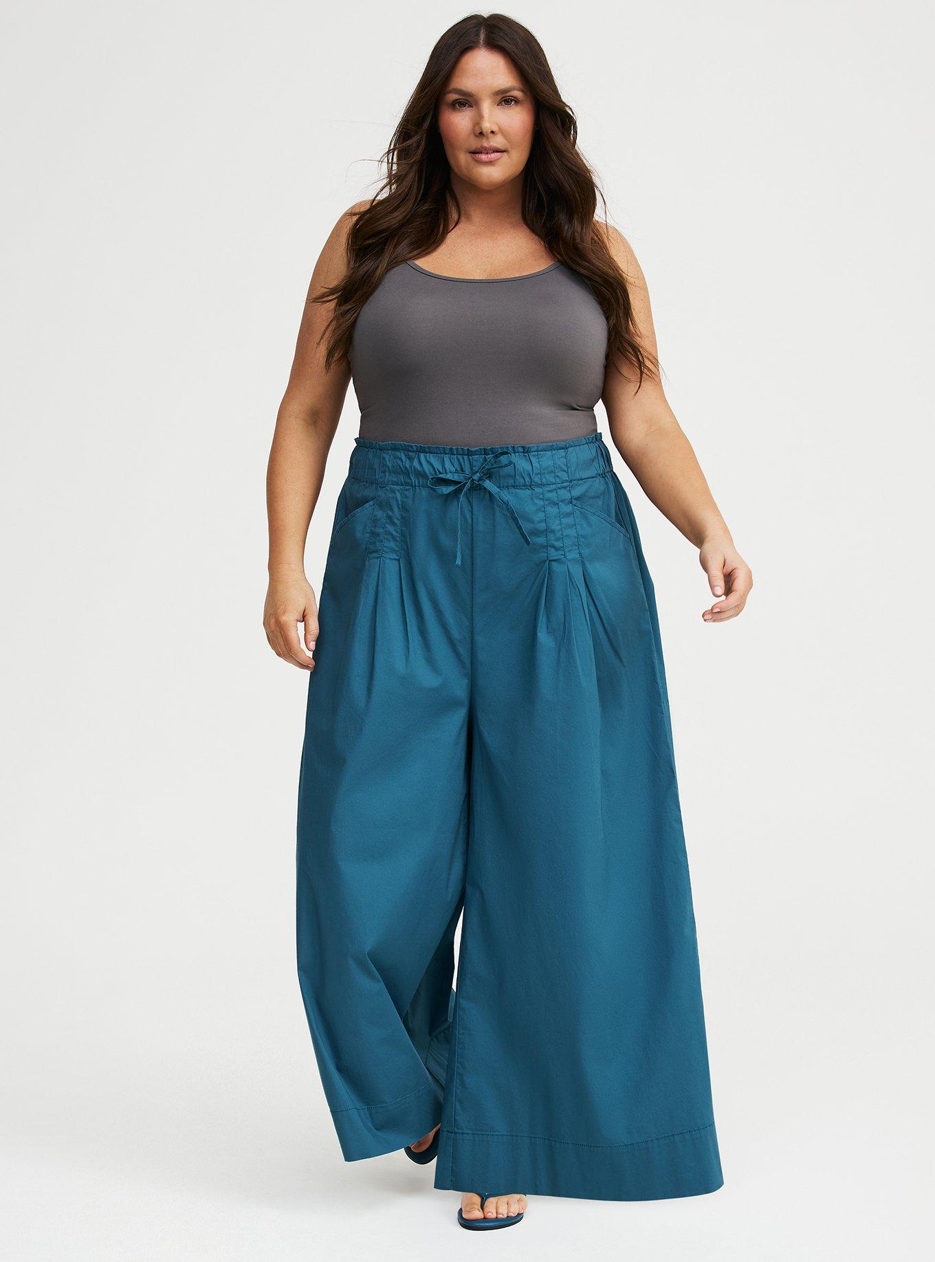 Pull-On Poplin Wide-Leg Pant, MALLARD BLUE, hi-res