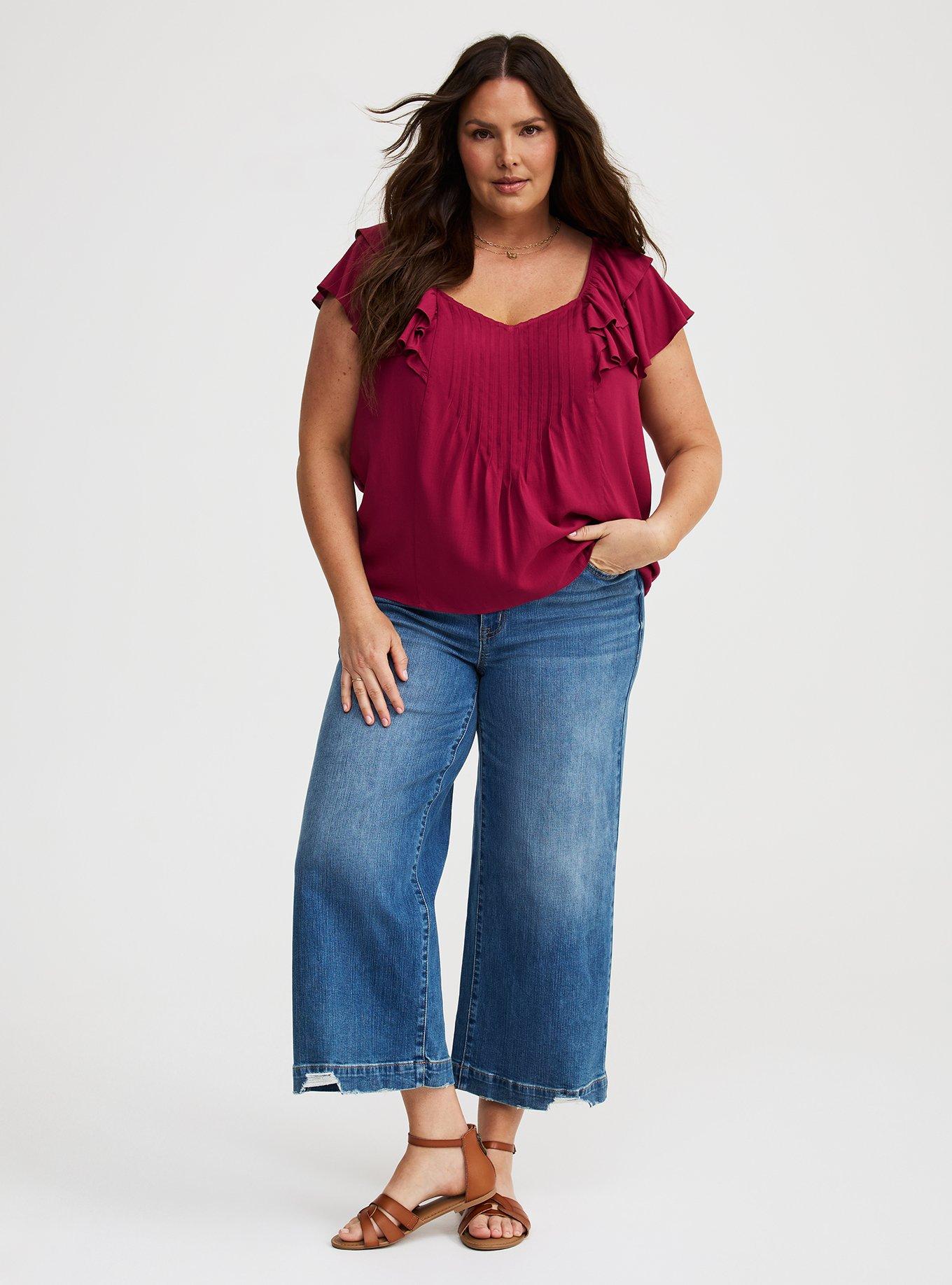 Rayon Slub Flutter-Sleeve Blouse