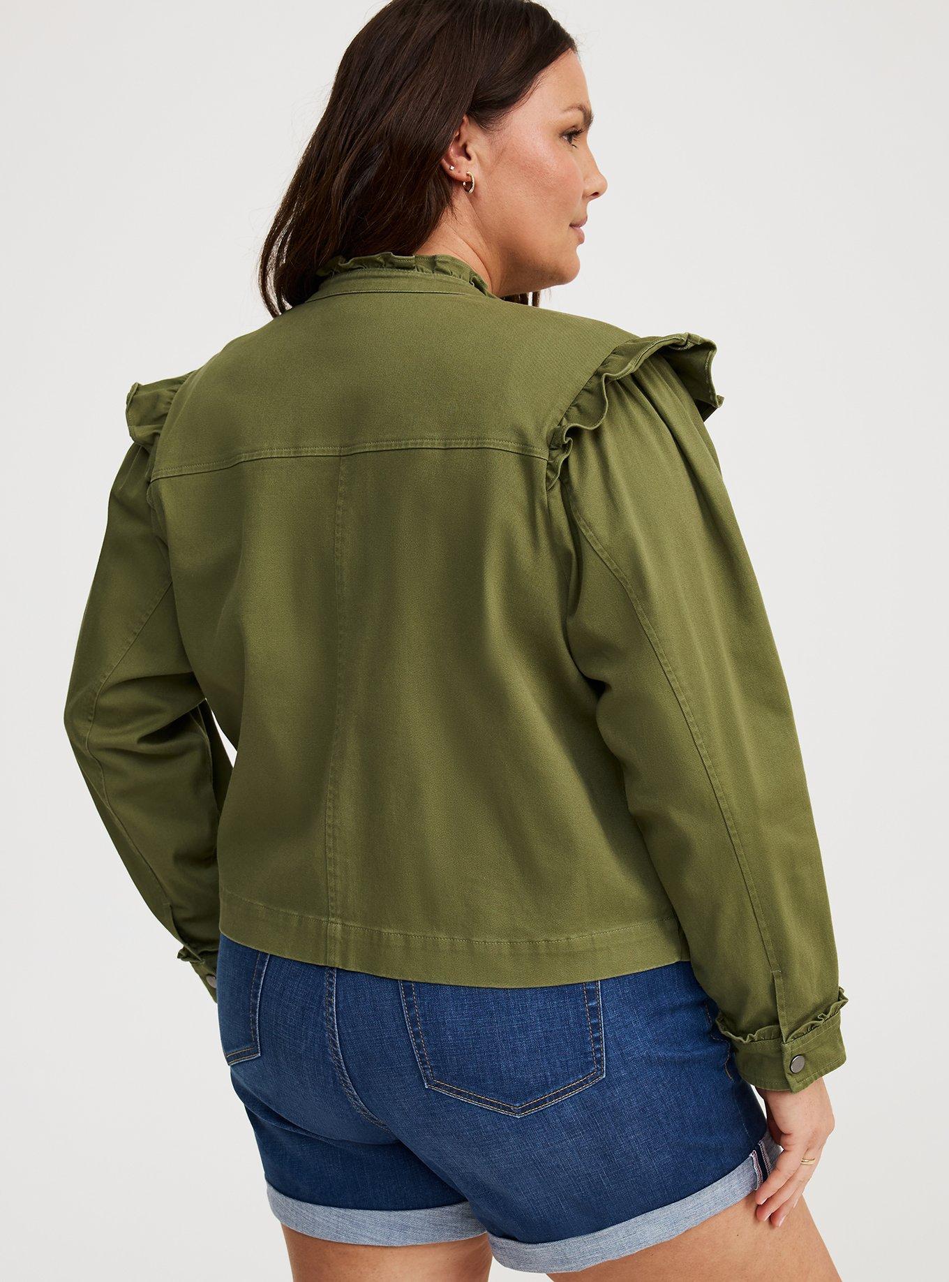 Lightweight Twill Ruffle Utility Jacket