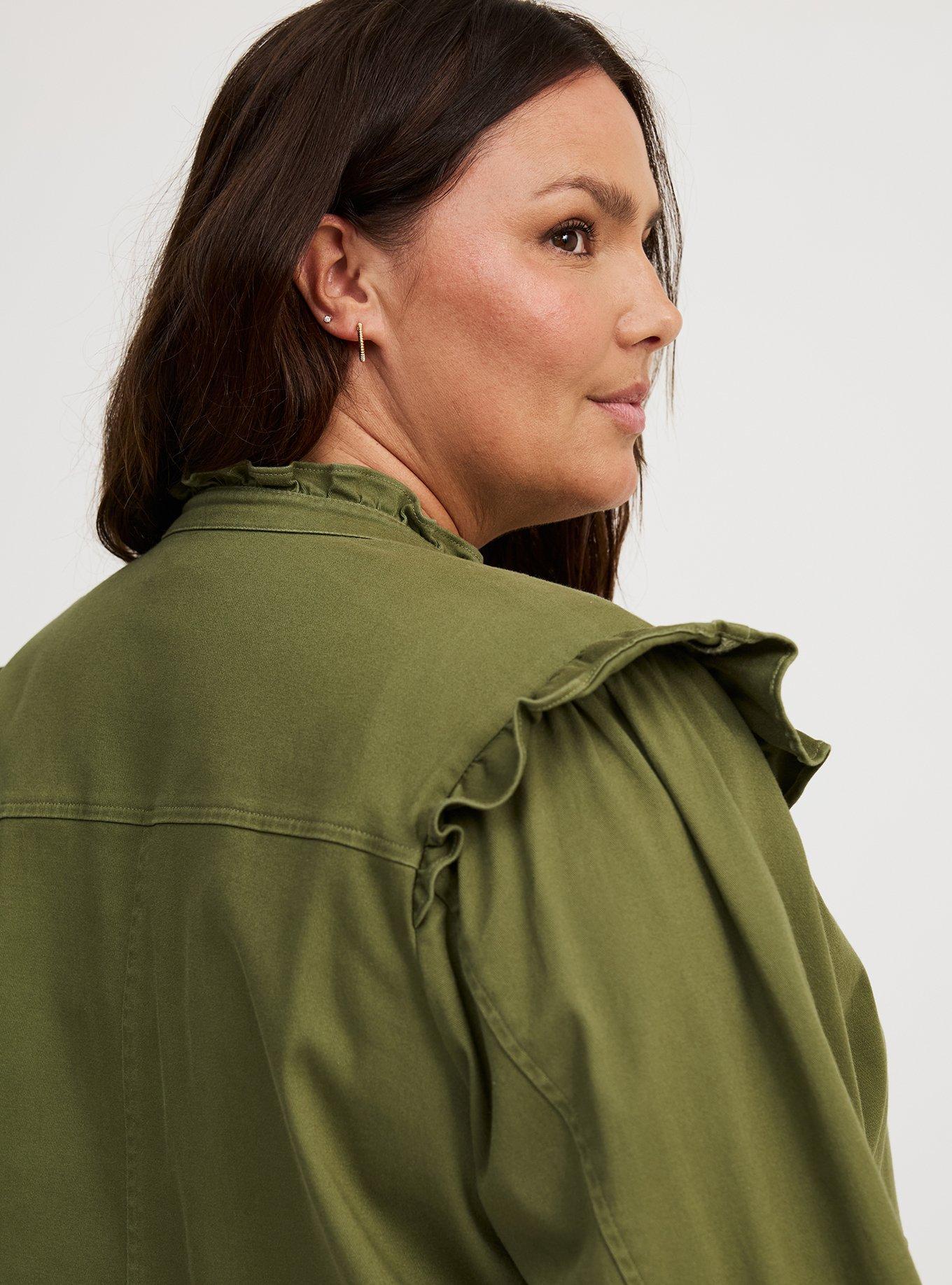 Lightweight Twill Ruffle Utility Jacket