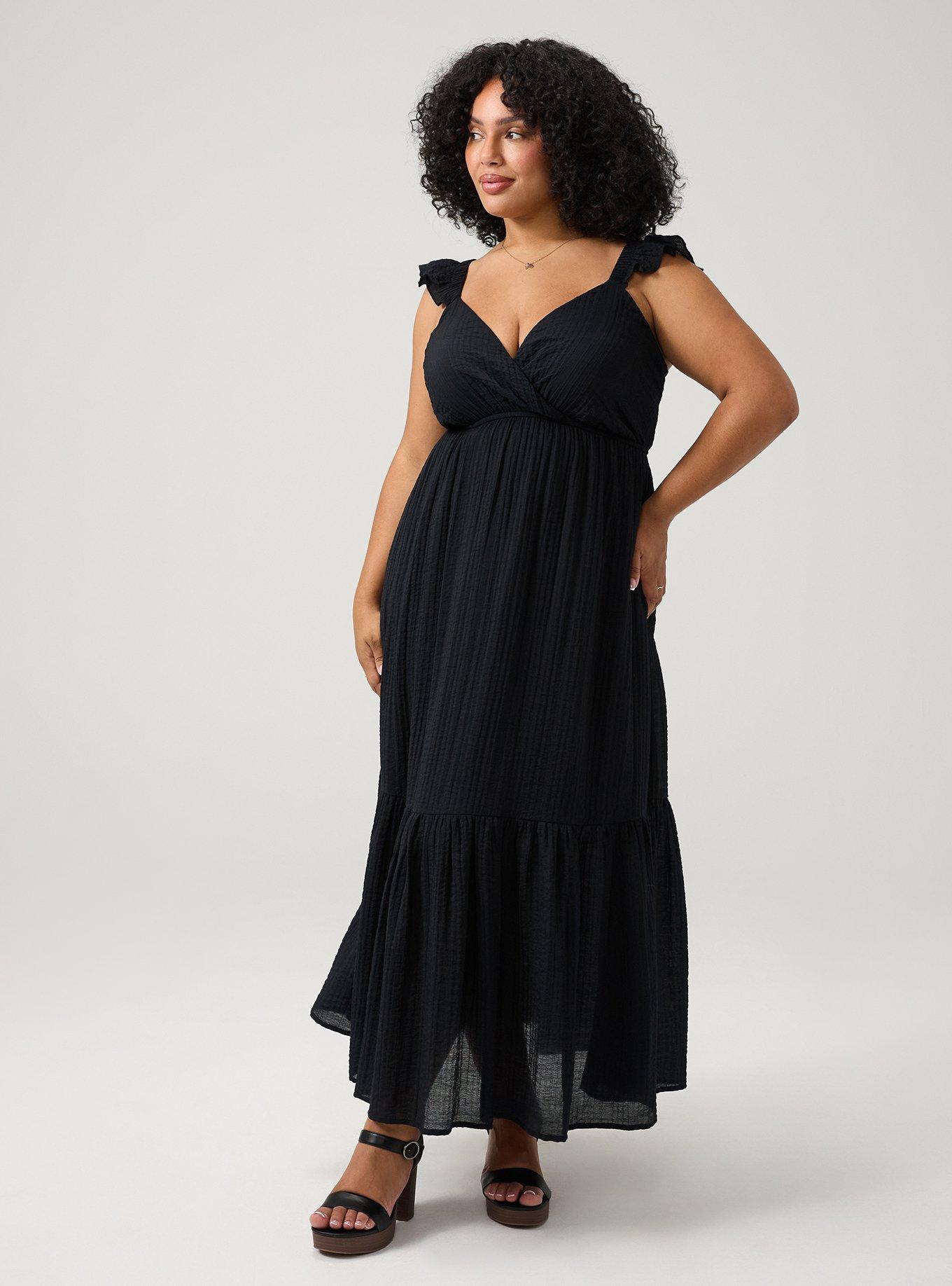 Ruffle Surplice Maxi Dress, DEEP BLACK, hi-res