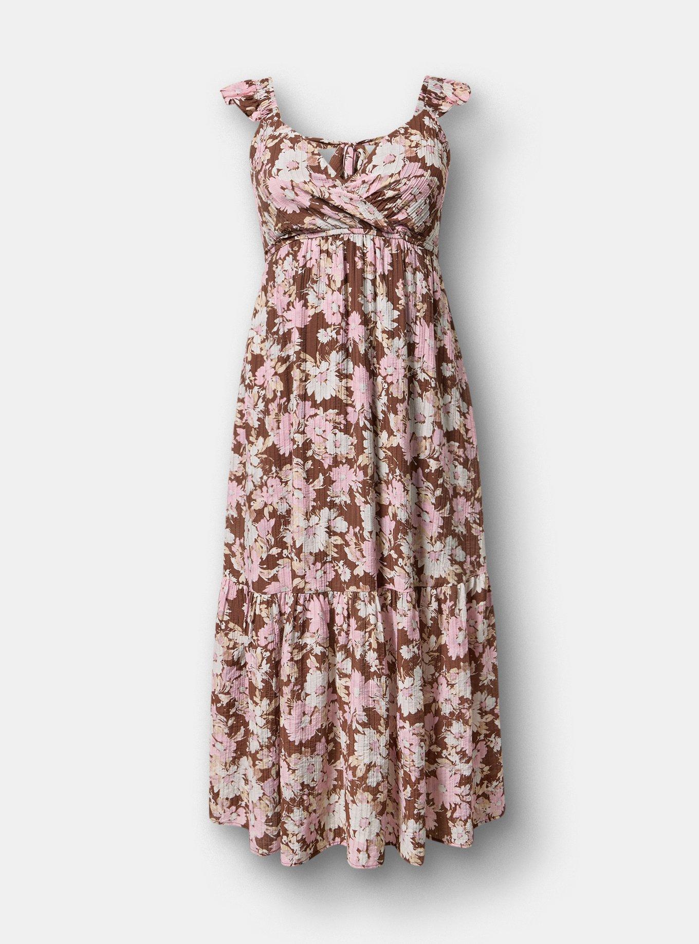 Ruffle Surplice Maxi Dress, SONNY DAISY FLORAL BROWN, flat