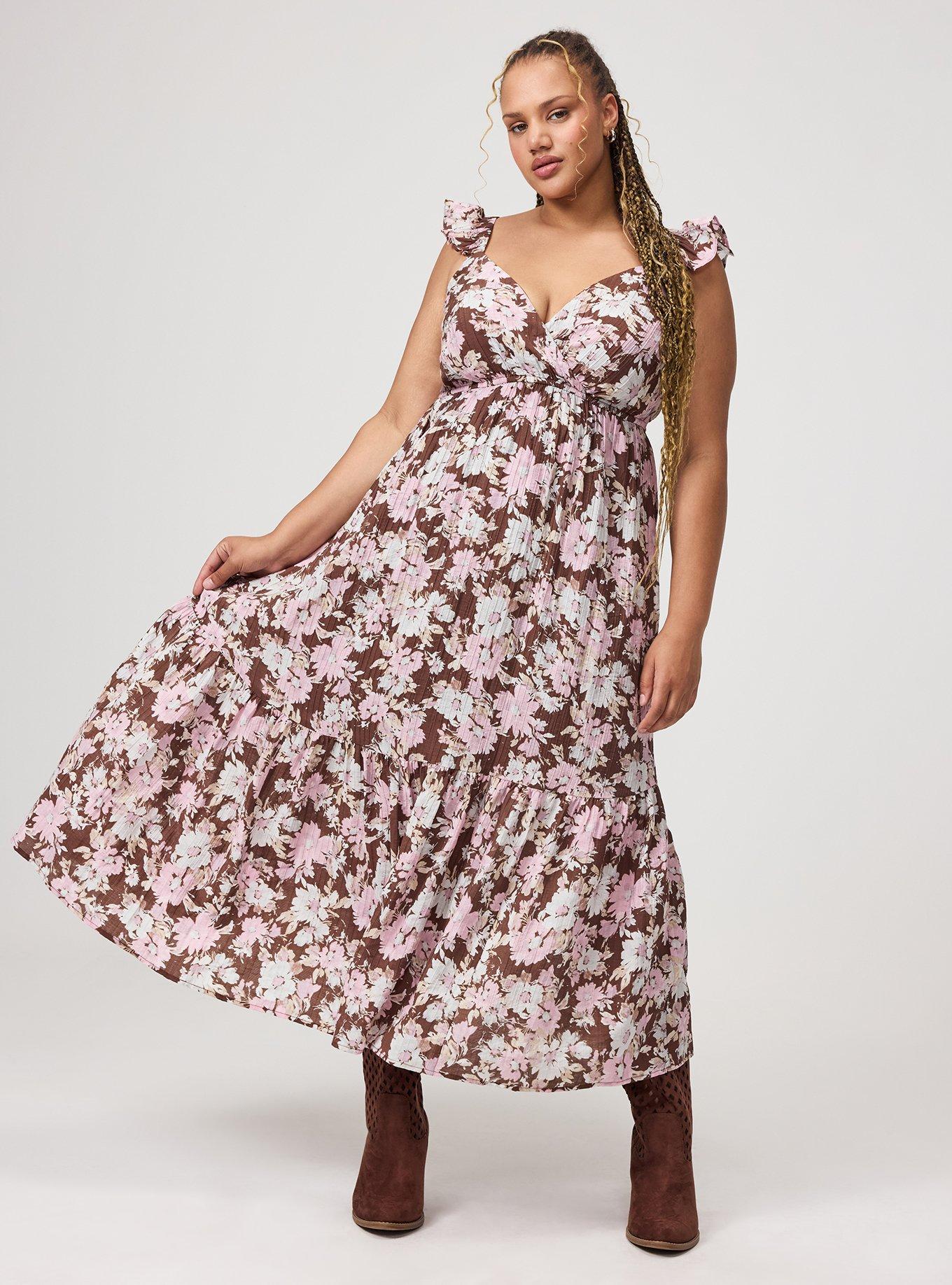 Ruffle Surplice Maxi Dress, SONNY DAISY FLORAL BROWN, hi-res