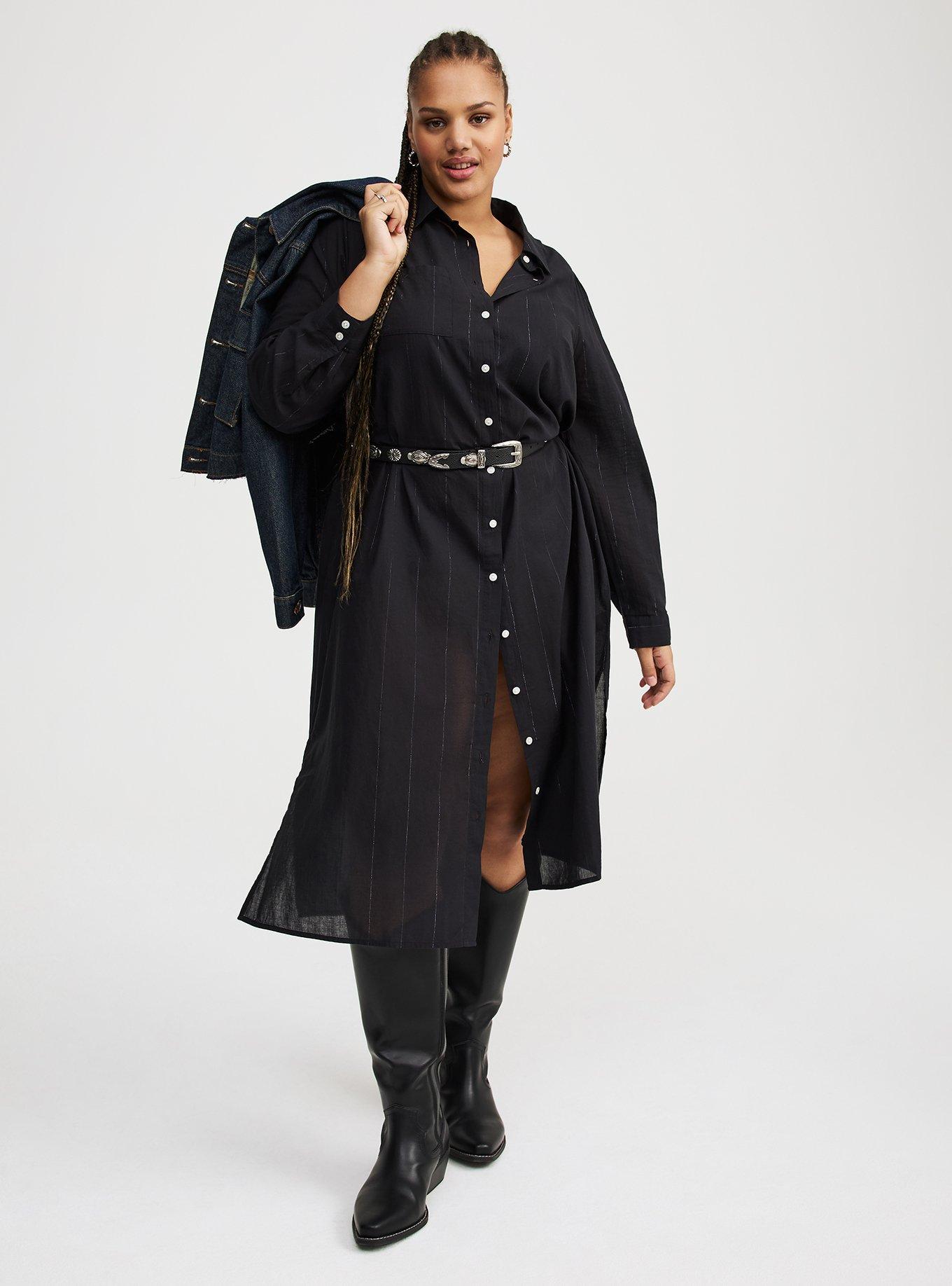 Cotton Lurex Midi Button-Up Dress