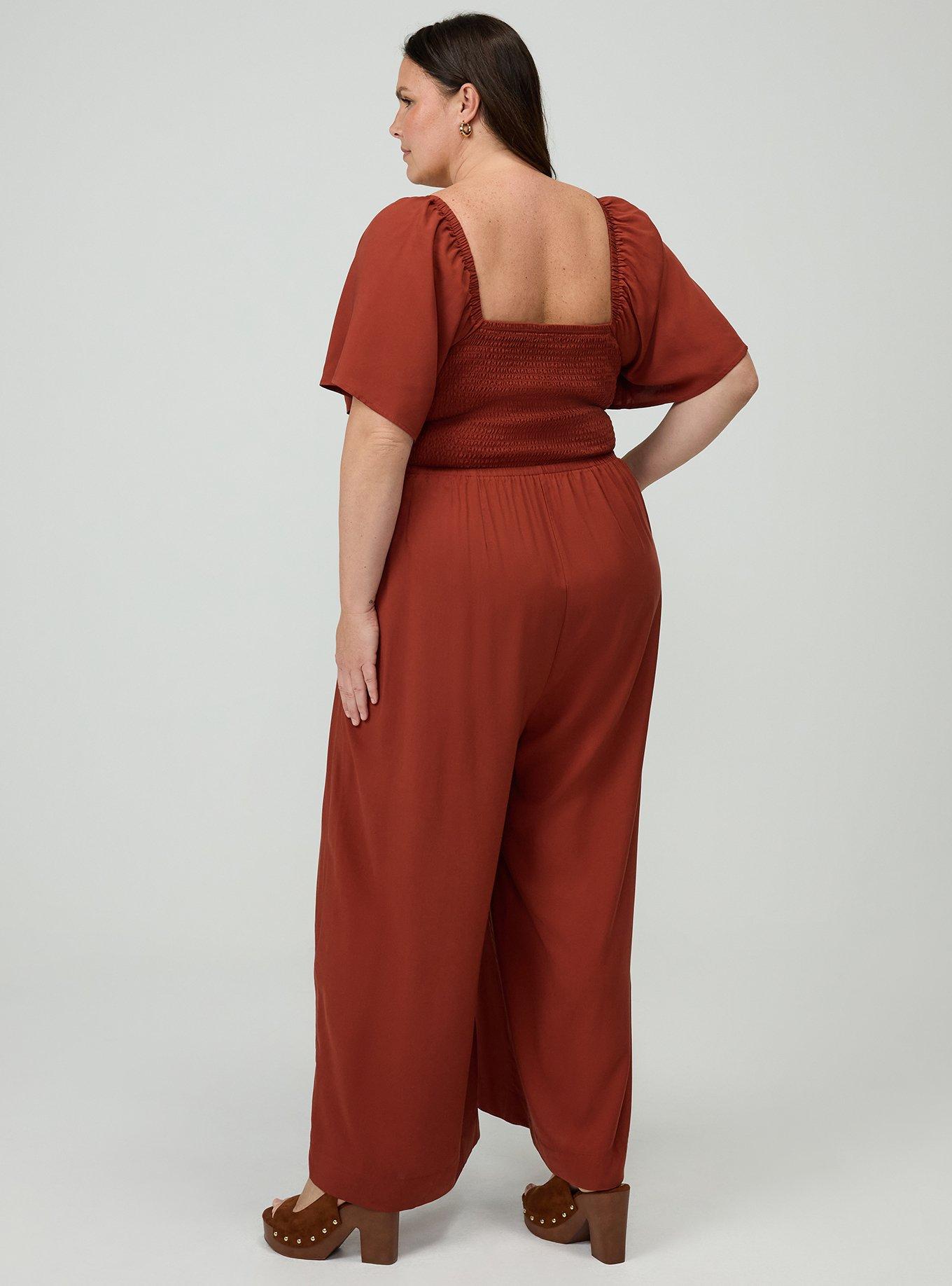 Flutter Sleeve Smocked Jumpsuit, ROASTED RUSSET, alternate