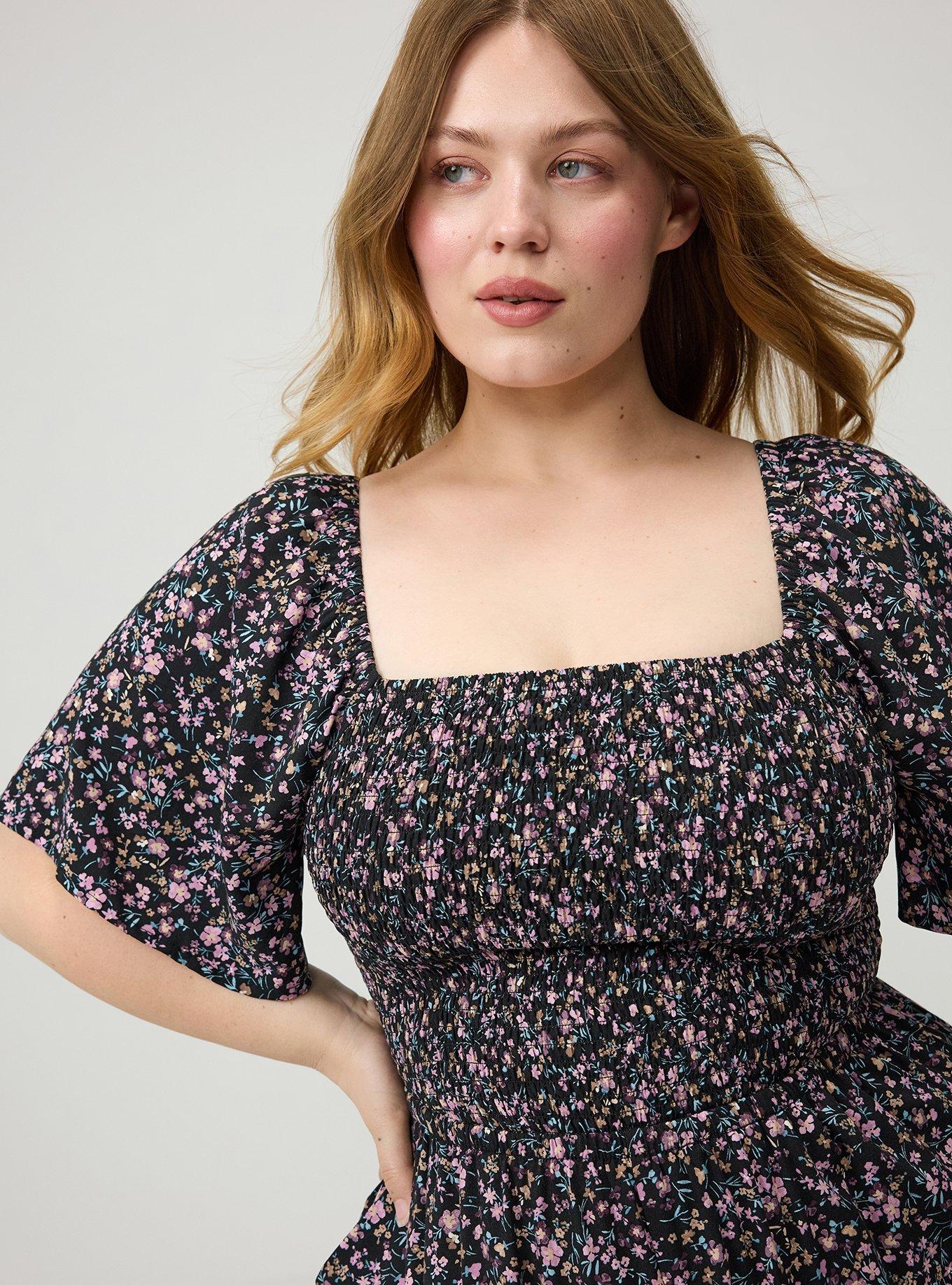 Flutter Sleeve Smocked Jumpsuit, SWEET FLORAL BLACK, alternate