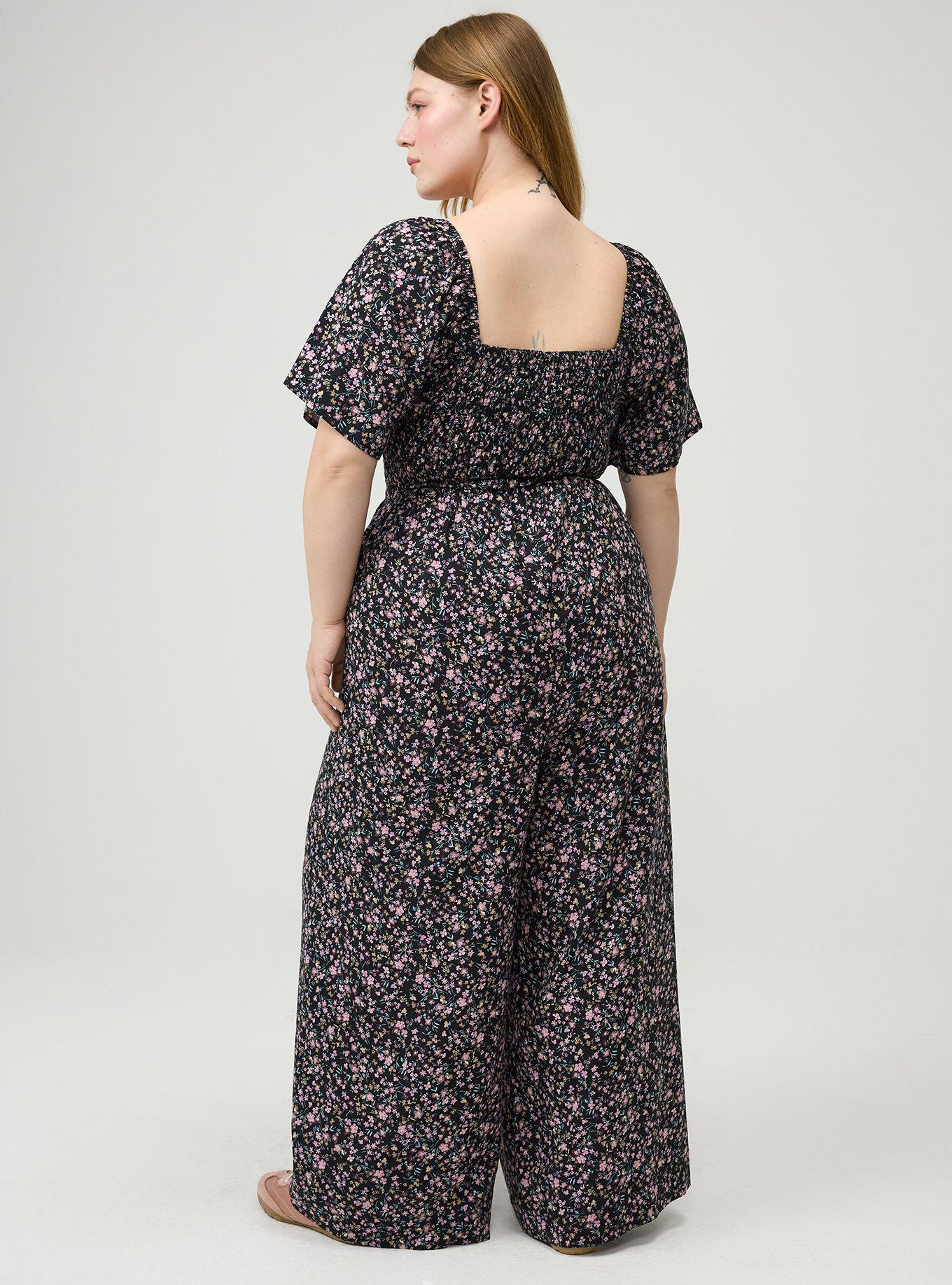 Flutter Sleeve Smocked Jumpsuit, SWEET FLORAL BLACK, alternate