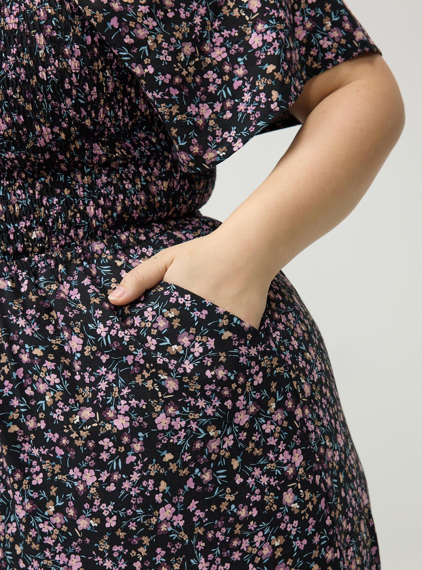 Flutter Sleeve Smocked Jumpsuit, SWEET FLORAL BLACK, alternate