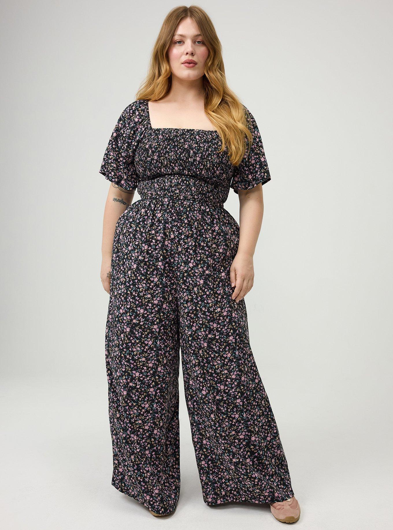 Flutter Sleeve Smocked Jumpsuit, SWEET FLORAL BLACK, hi-res