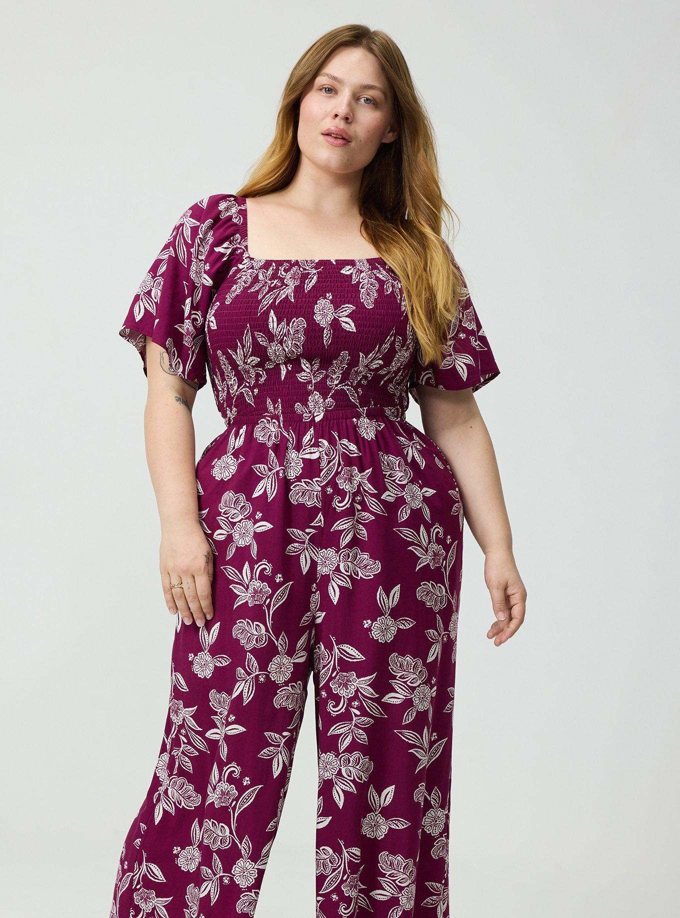 Flutter Sleeve Smocked Jumpsuit, THRILL FLORAL PURPLE, alternate