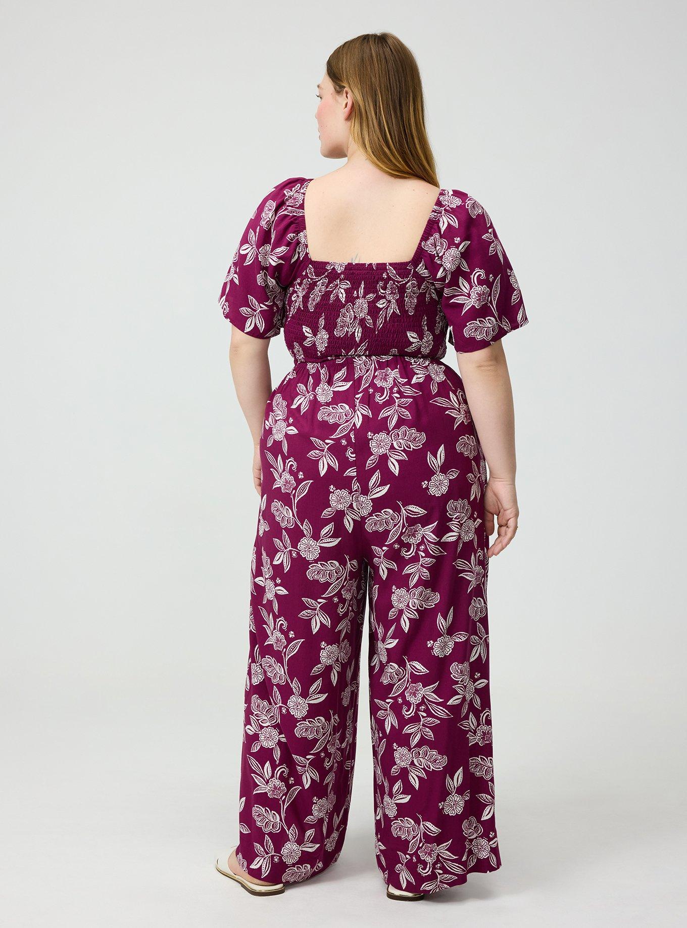 Flutter Sleeve Smocked Jumpsuit, THRILL FLORAL PURPLE, alternate