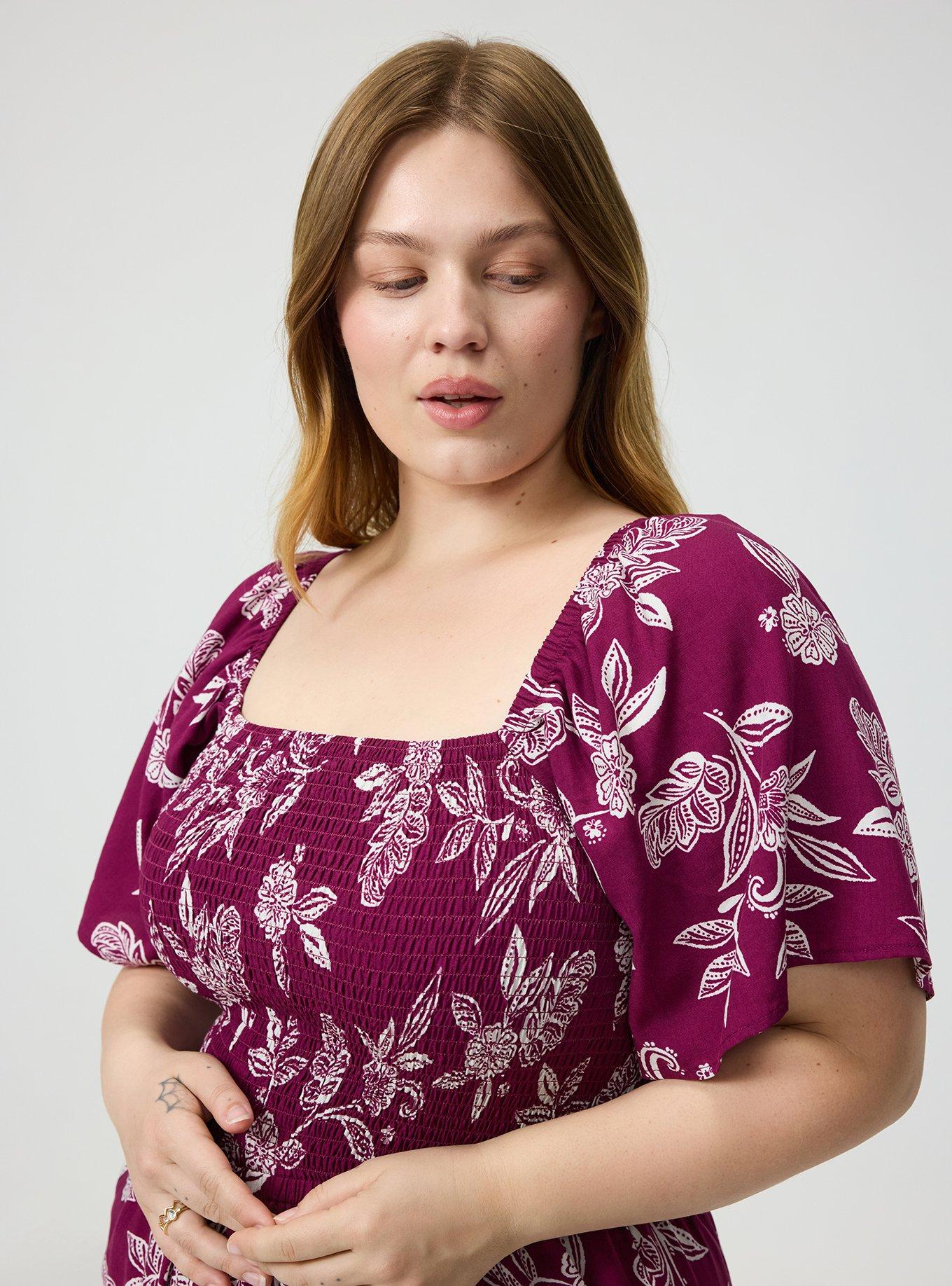 Flutter Sleeve Smocked Jumpsuit, THRILL FLORAL PURPLE, alternate