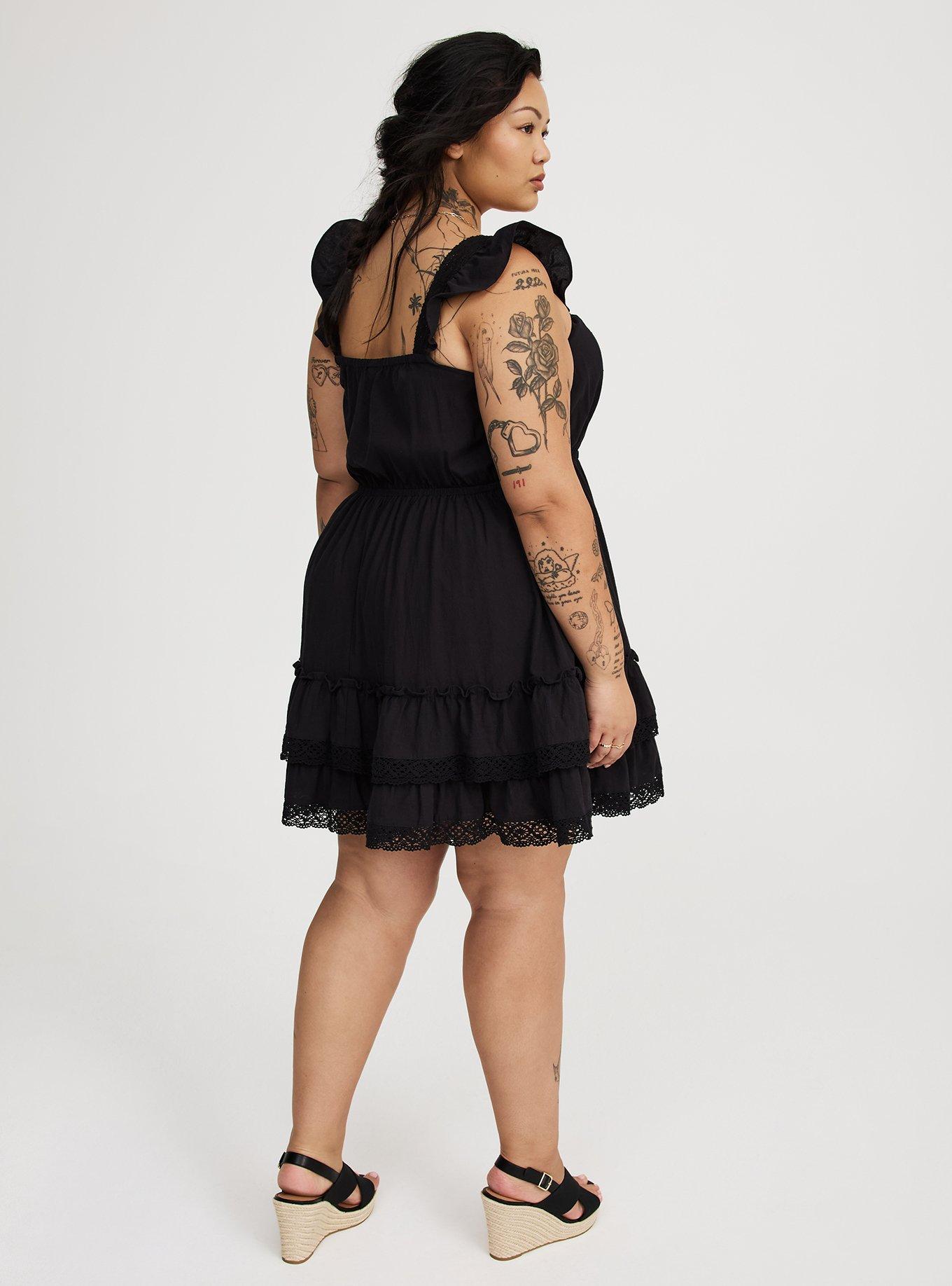 Mini Cotton Tiered Lace-Trim Dress